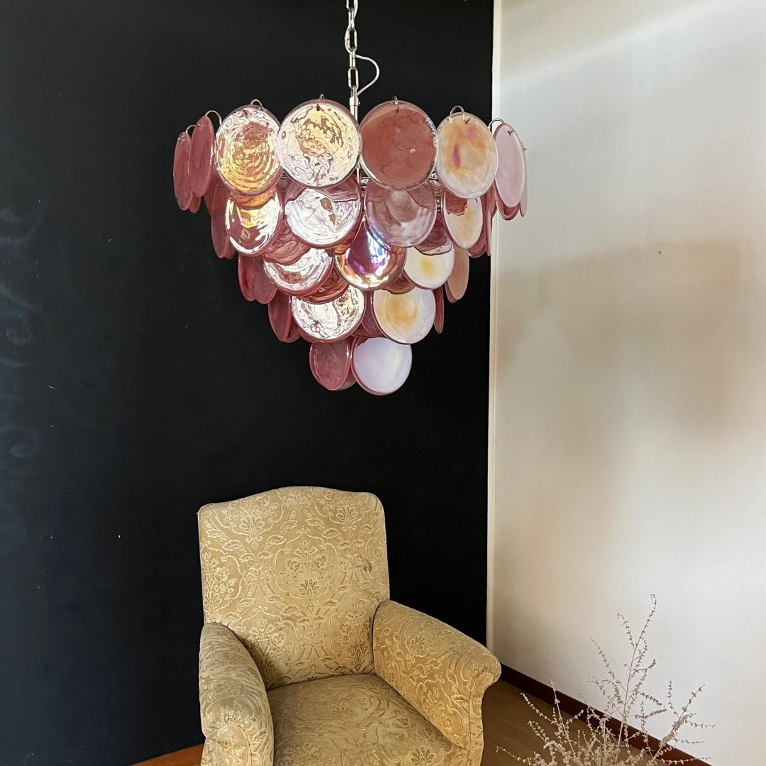 Pink Murano Disc Chandelier detail view 16