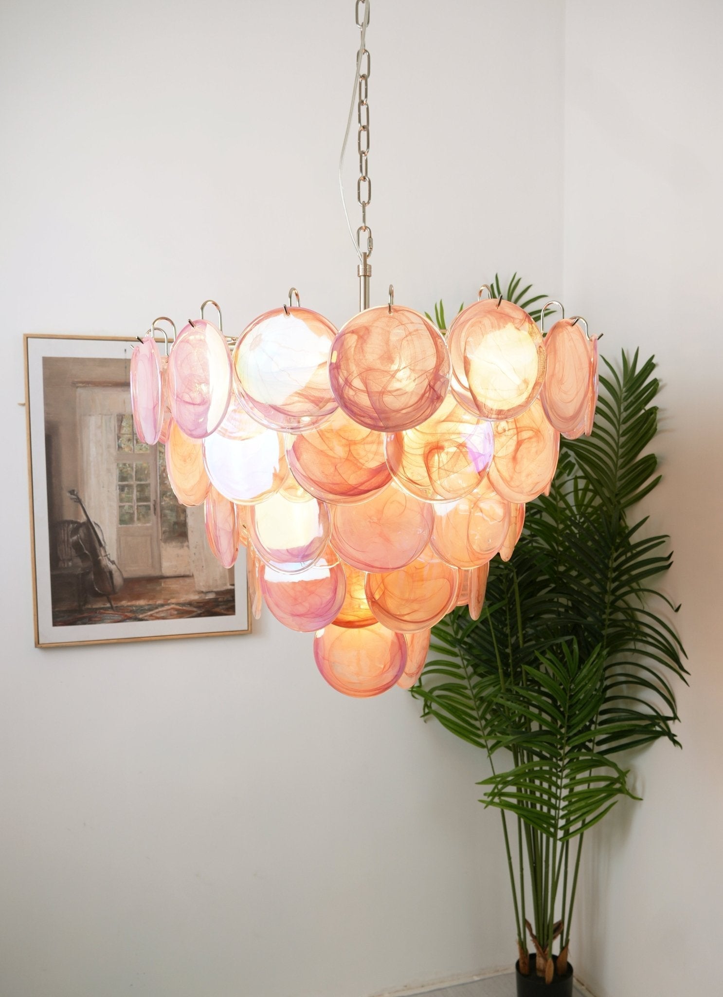 Pink Murano Disc Chandelier detail view 5