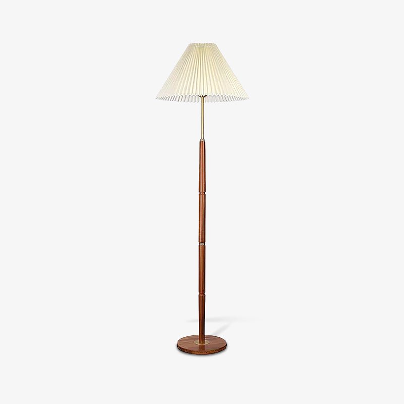 Side view of wood floor lamp for scale and shape reference