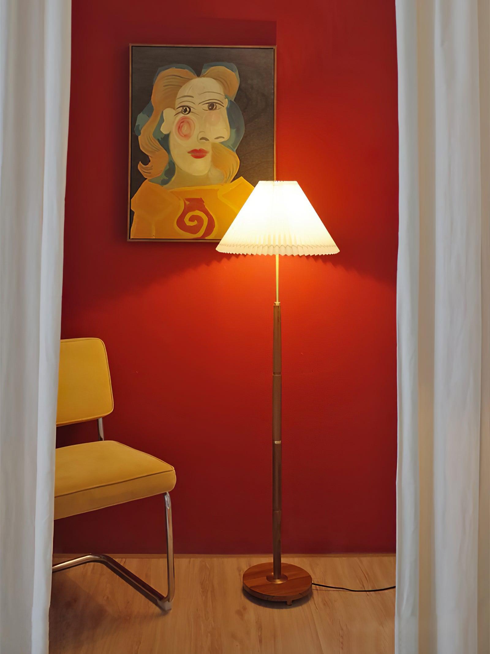 wood floor lamp shown as a main product image for reading corners