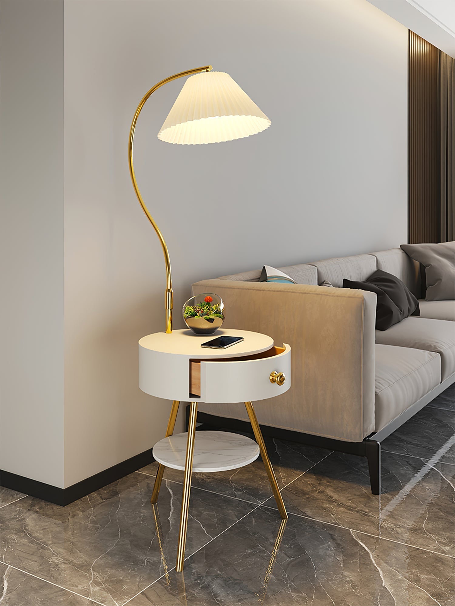 Pleated Nightstand Floor Light Floor Lamp