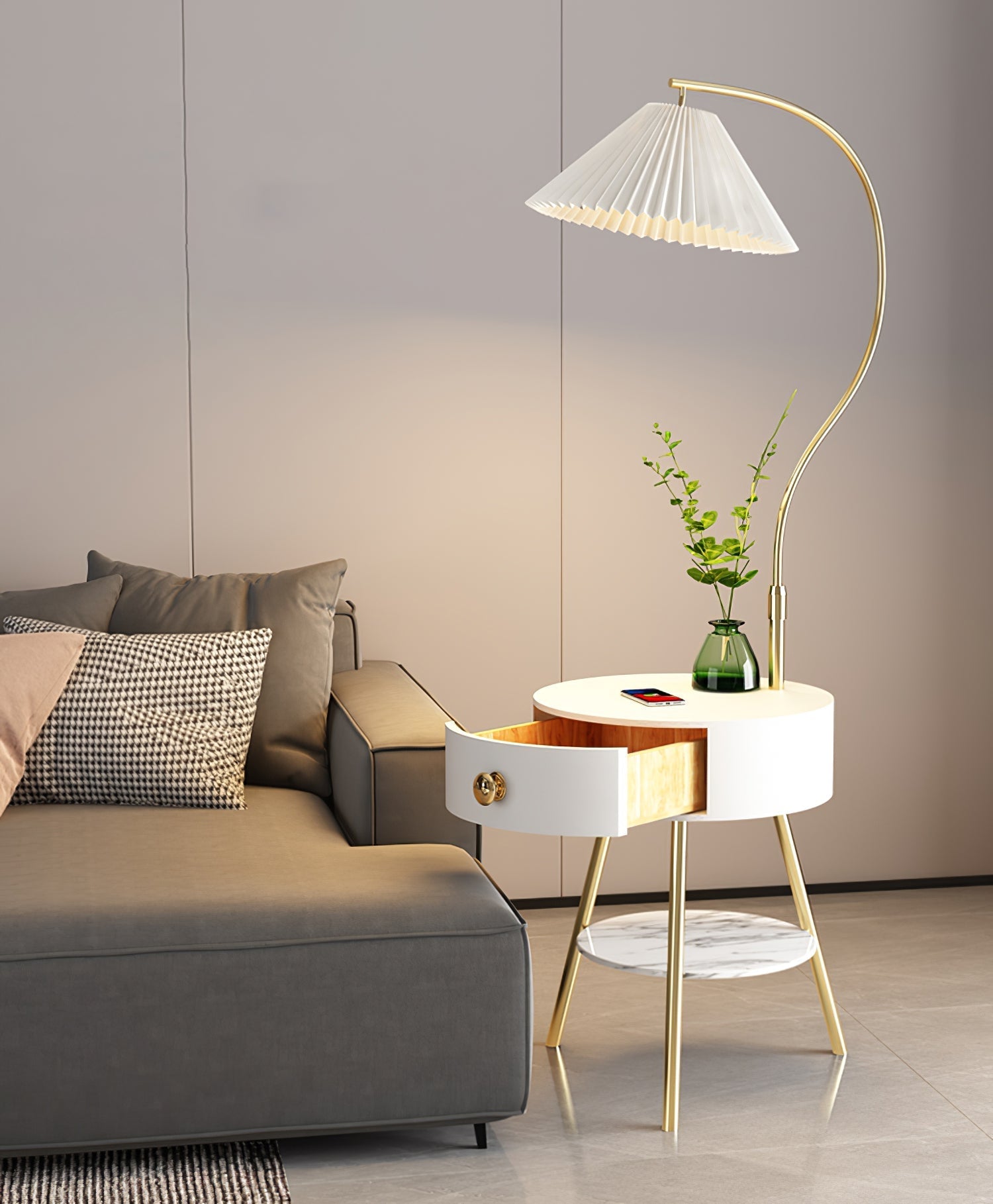 Pleated Nightstand Floor Light Floor Lamp