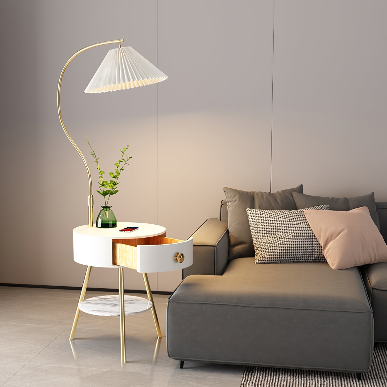Pleated Nightstand Floor Light Floor Lamp