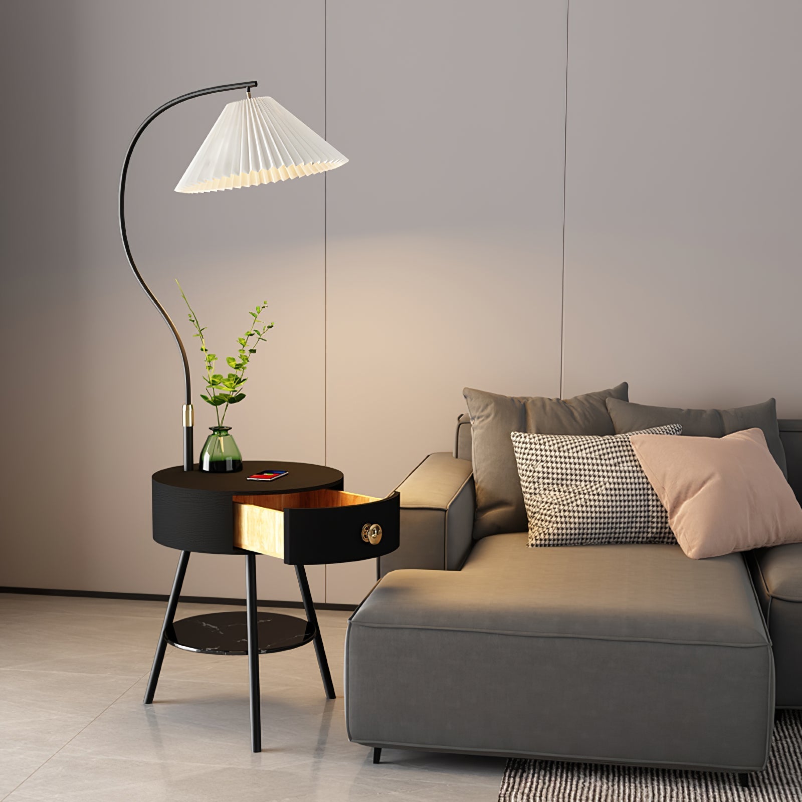 Pleated Nightstand Floor Light Floor Lamp