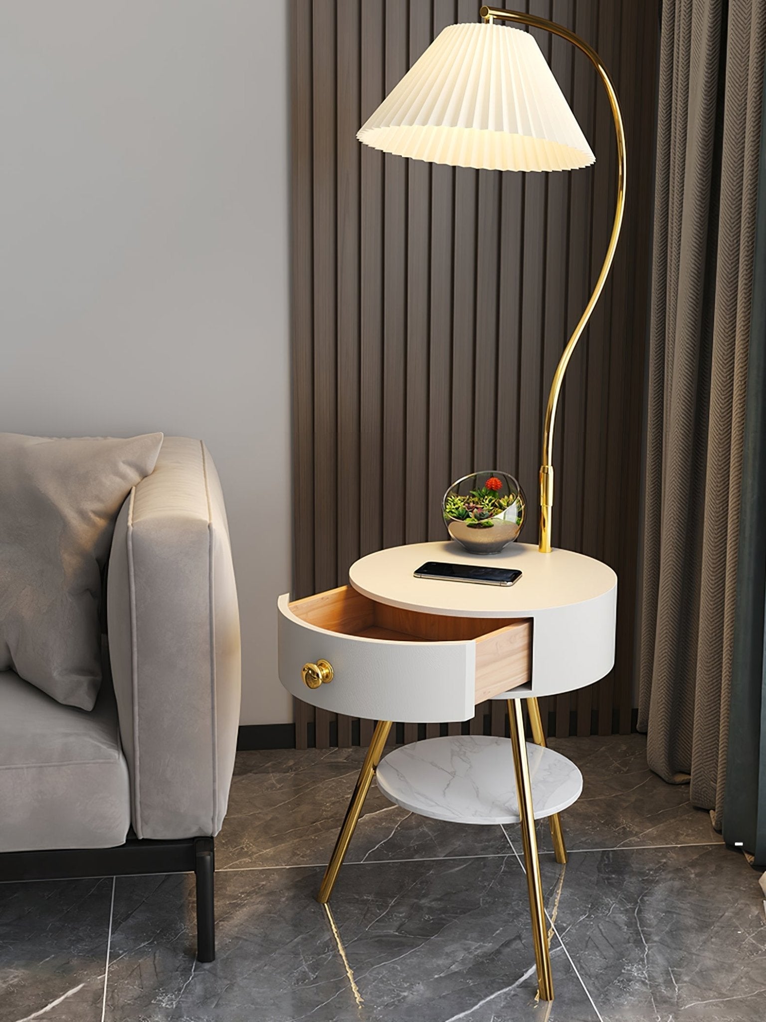Pleated Nightstand Floor Light Floor Lamp