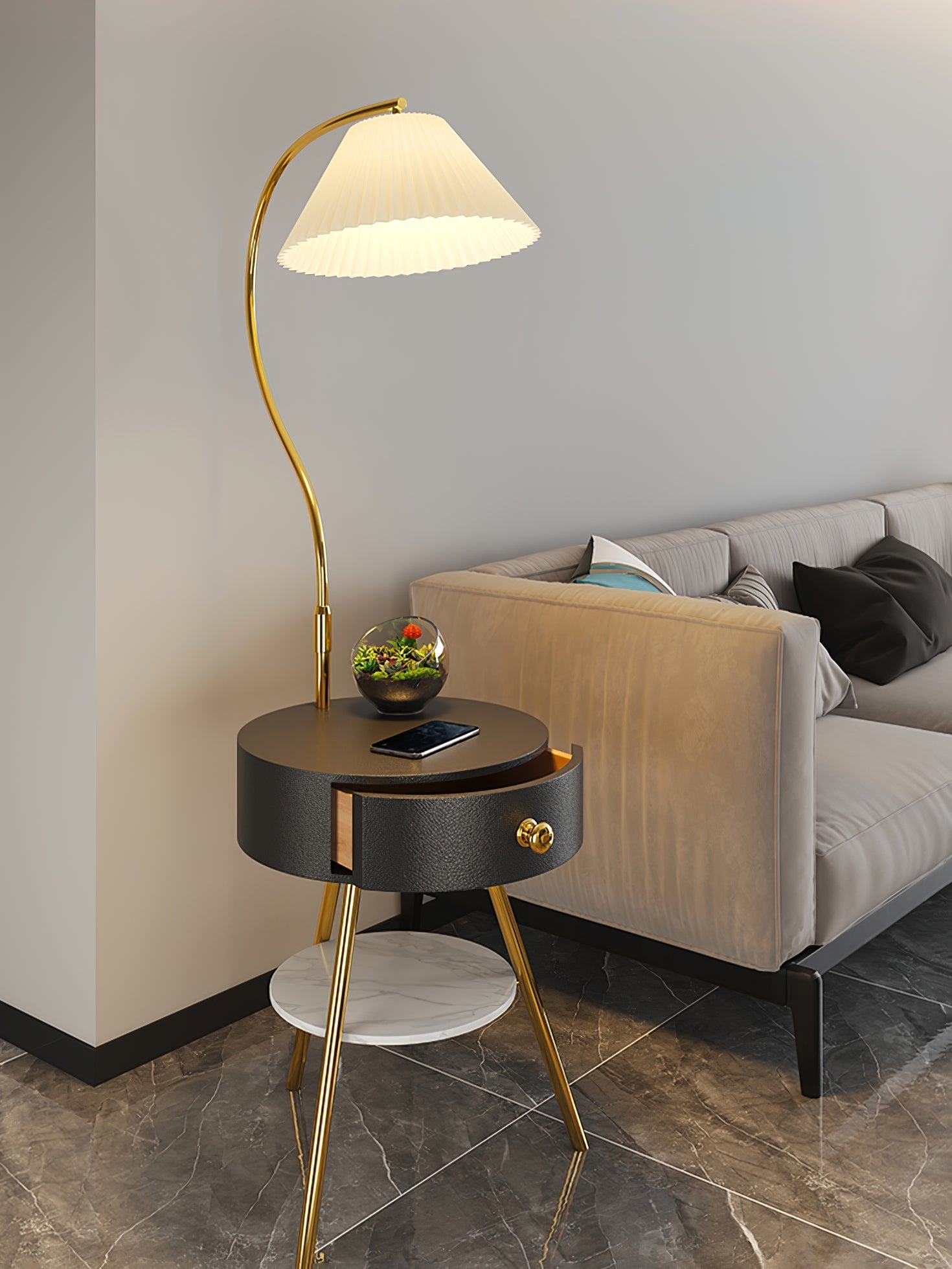 Pleated Nightstand Floor Light Floor Lamp