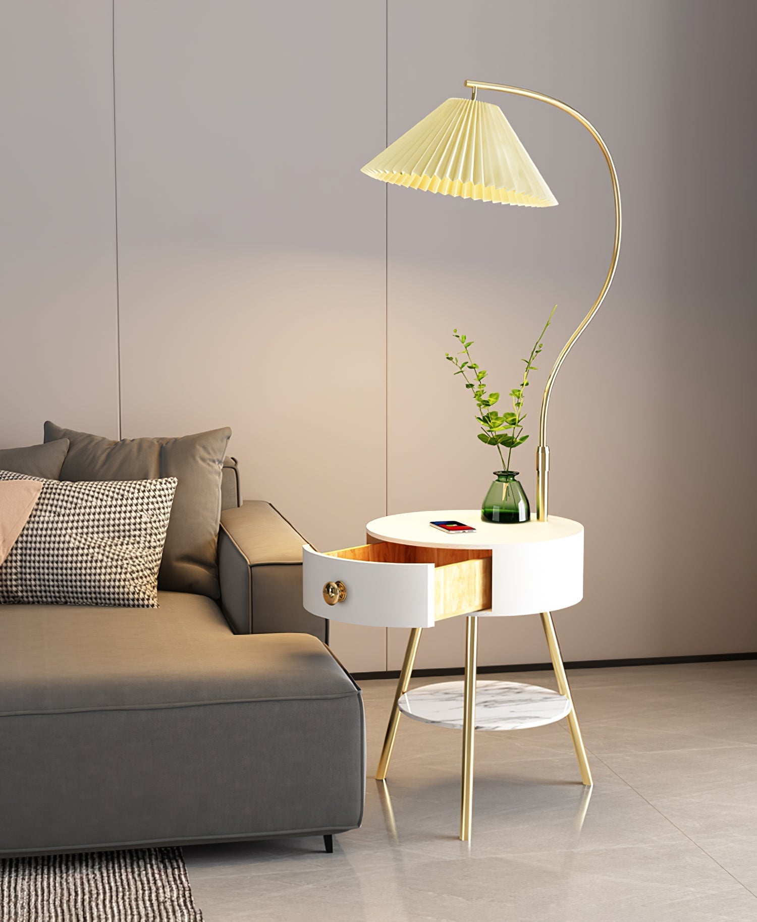 Pleated Nightstand Floor Light Floor Lamp