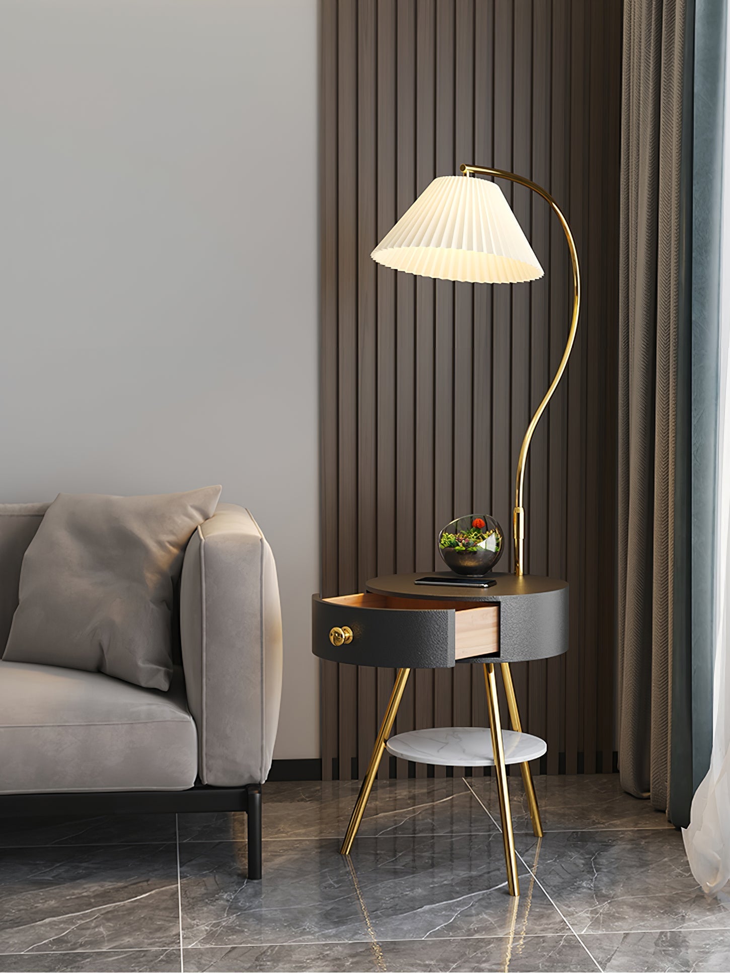 Pleated Nightstand Floor Light Floor Lamp