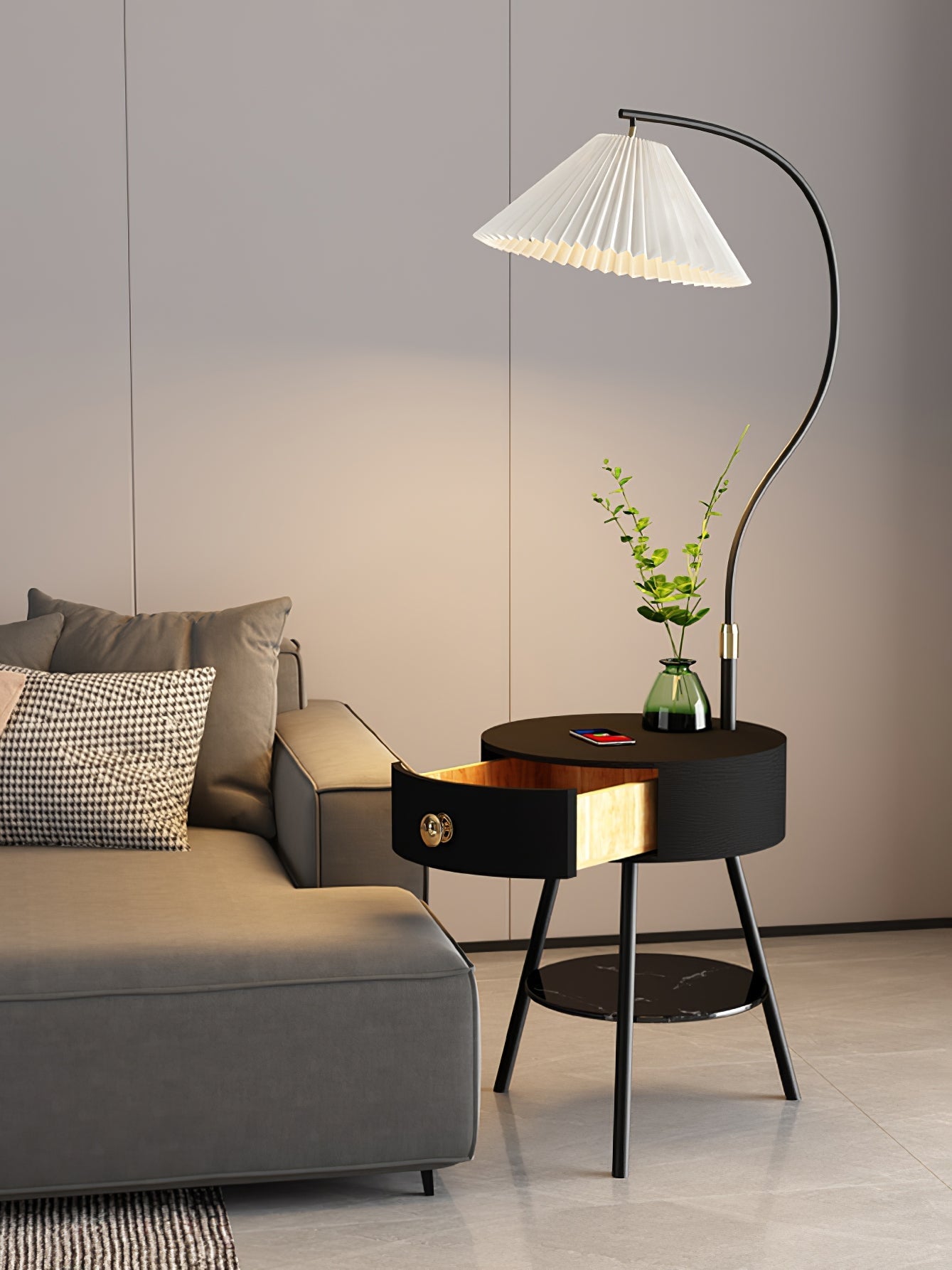 Pleated Nightstand Floor Light Floor Lamp