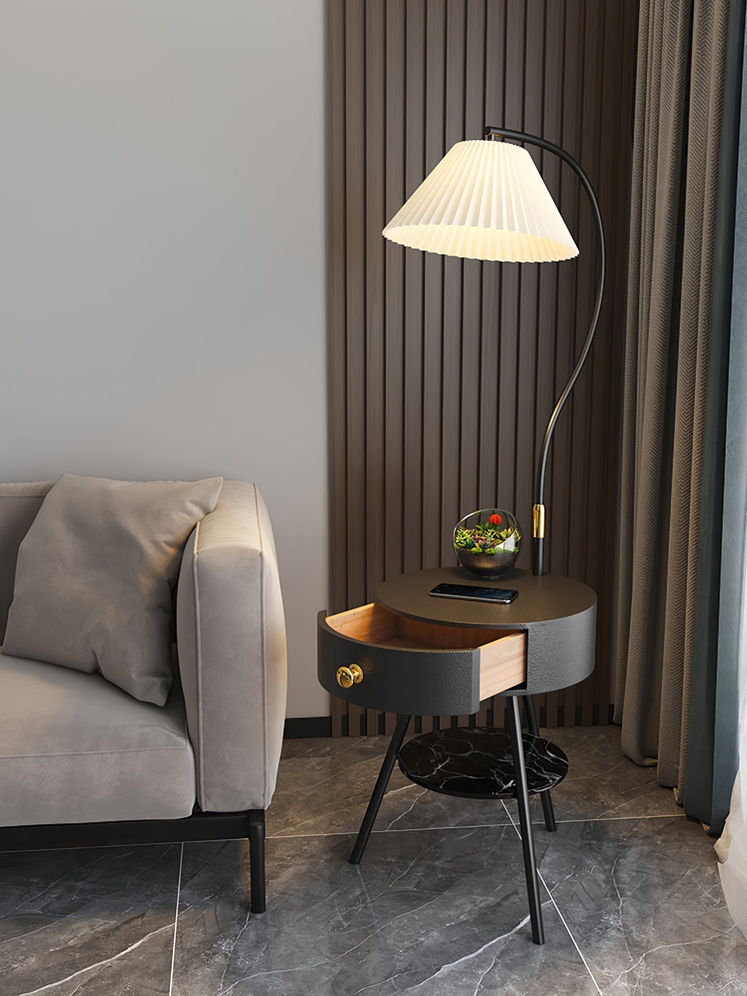 Pleated Nightstand Floor Light Floor Lamp