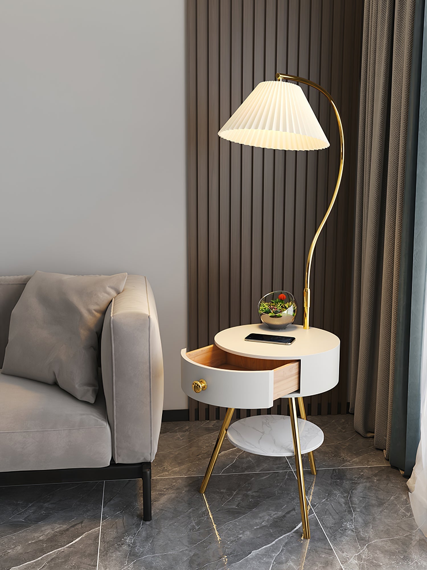 Pleated Nightstand Floor Light Floor Lamp