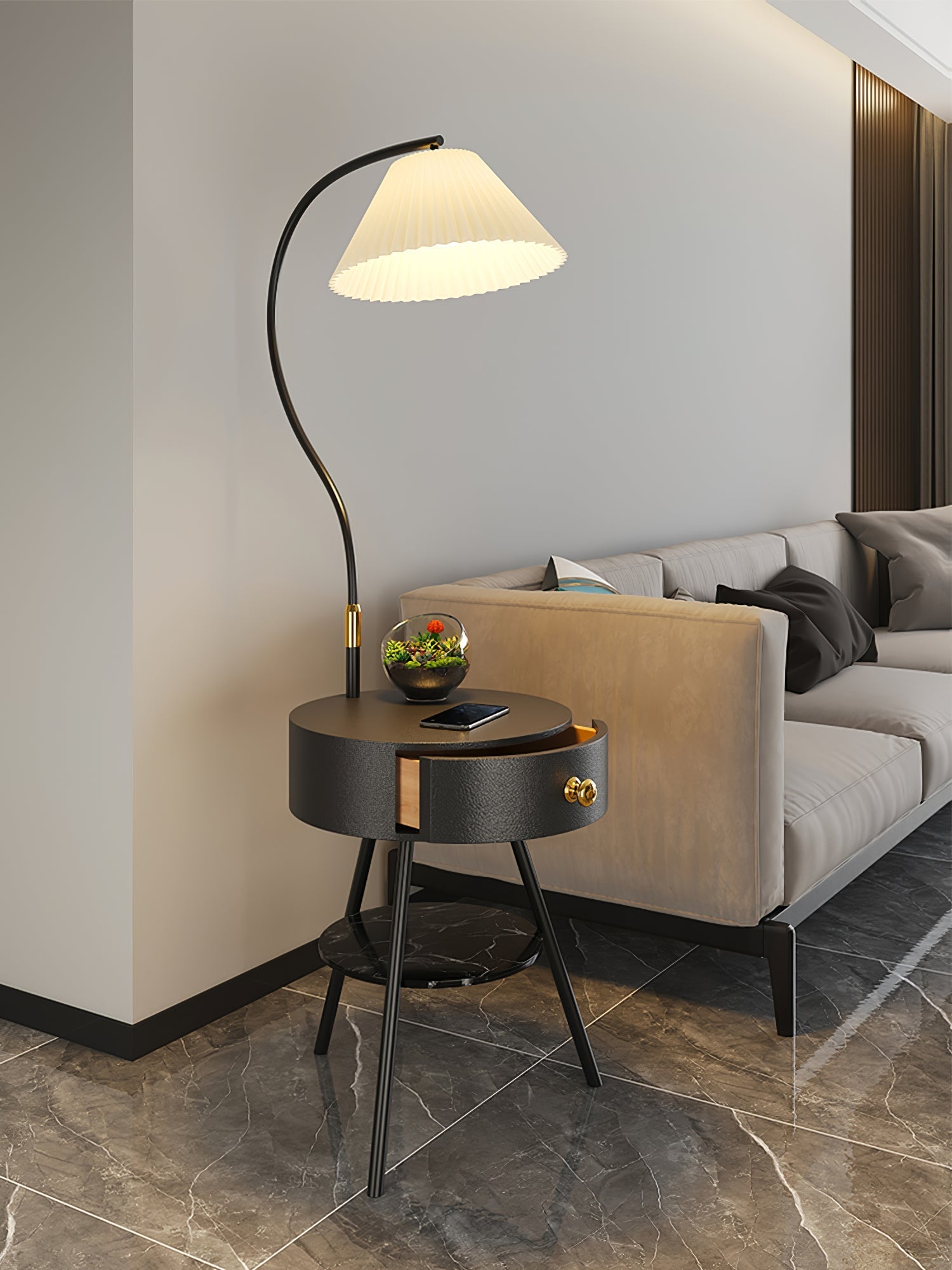 Pleated Nightstand Floor Light Floor Lamp