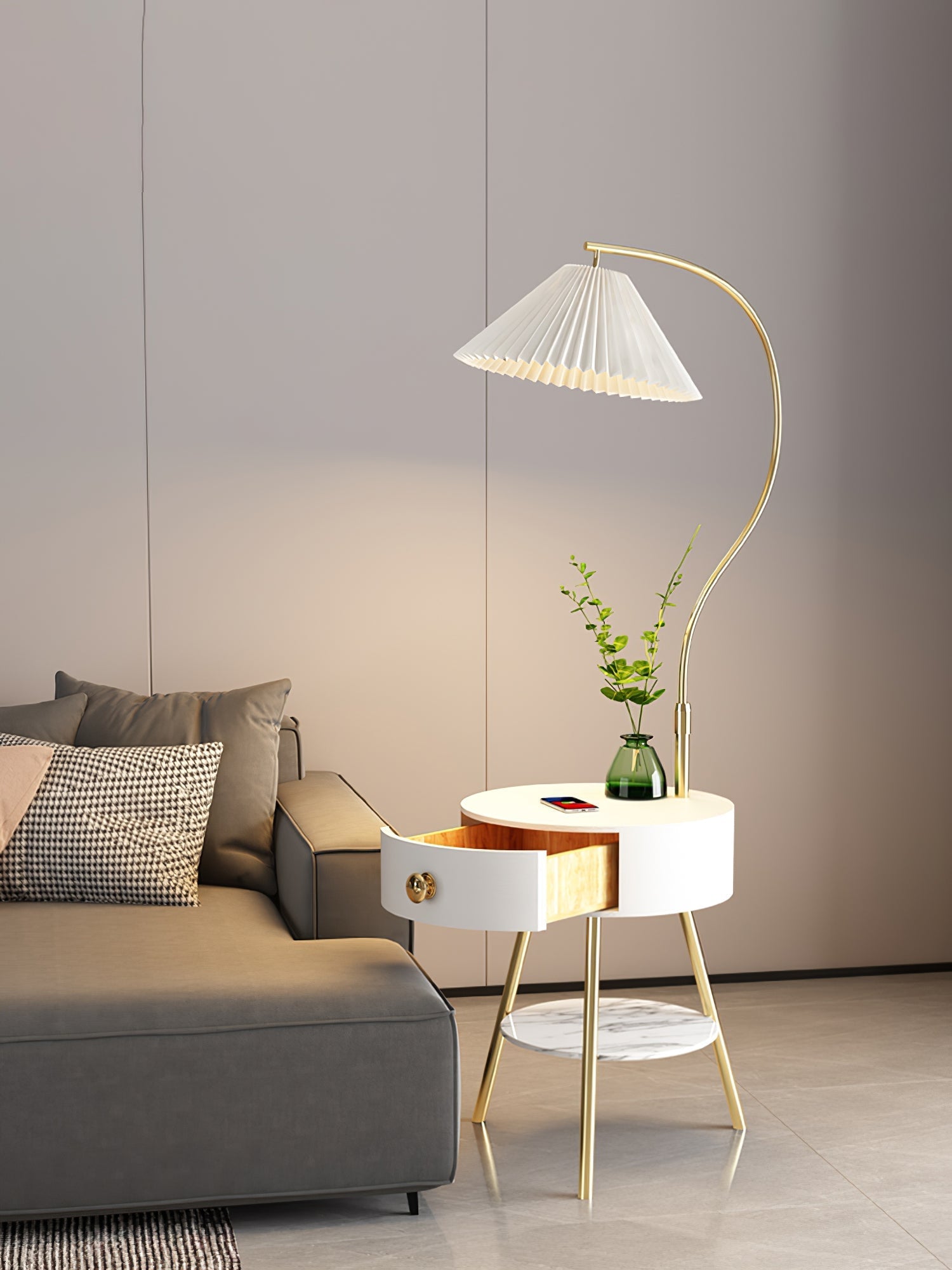 Pleated Nightstand Floor Light Floor Lamp