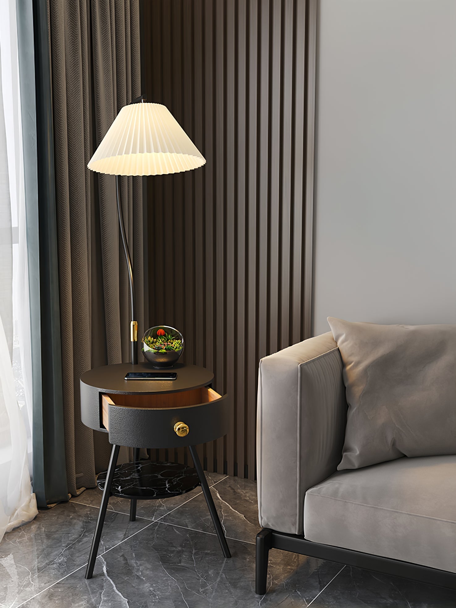 Pleated Nightstand Floor Light Floor Lamp