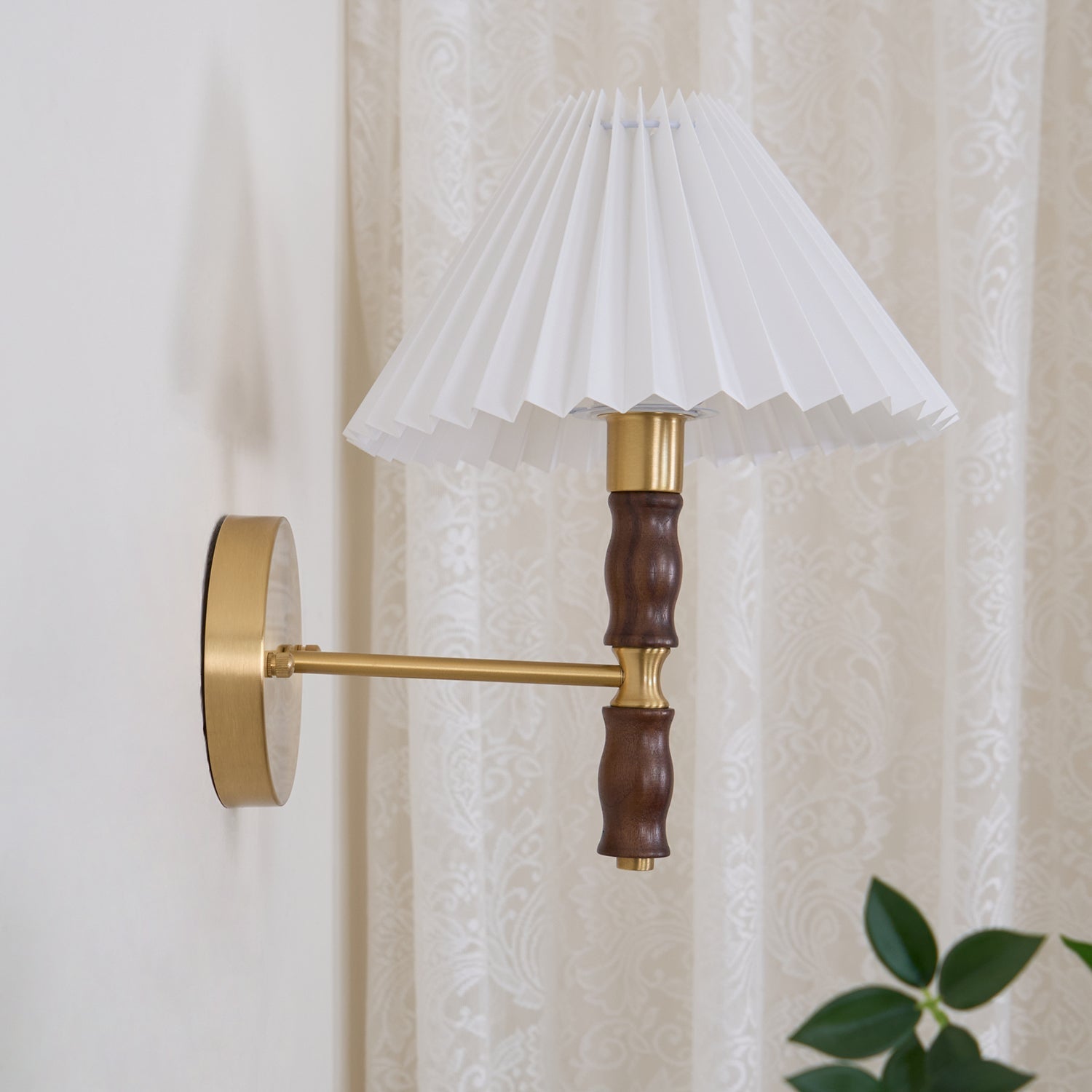 Pleated Walnut Lamp Bracket Wall Light