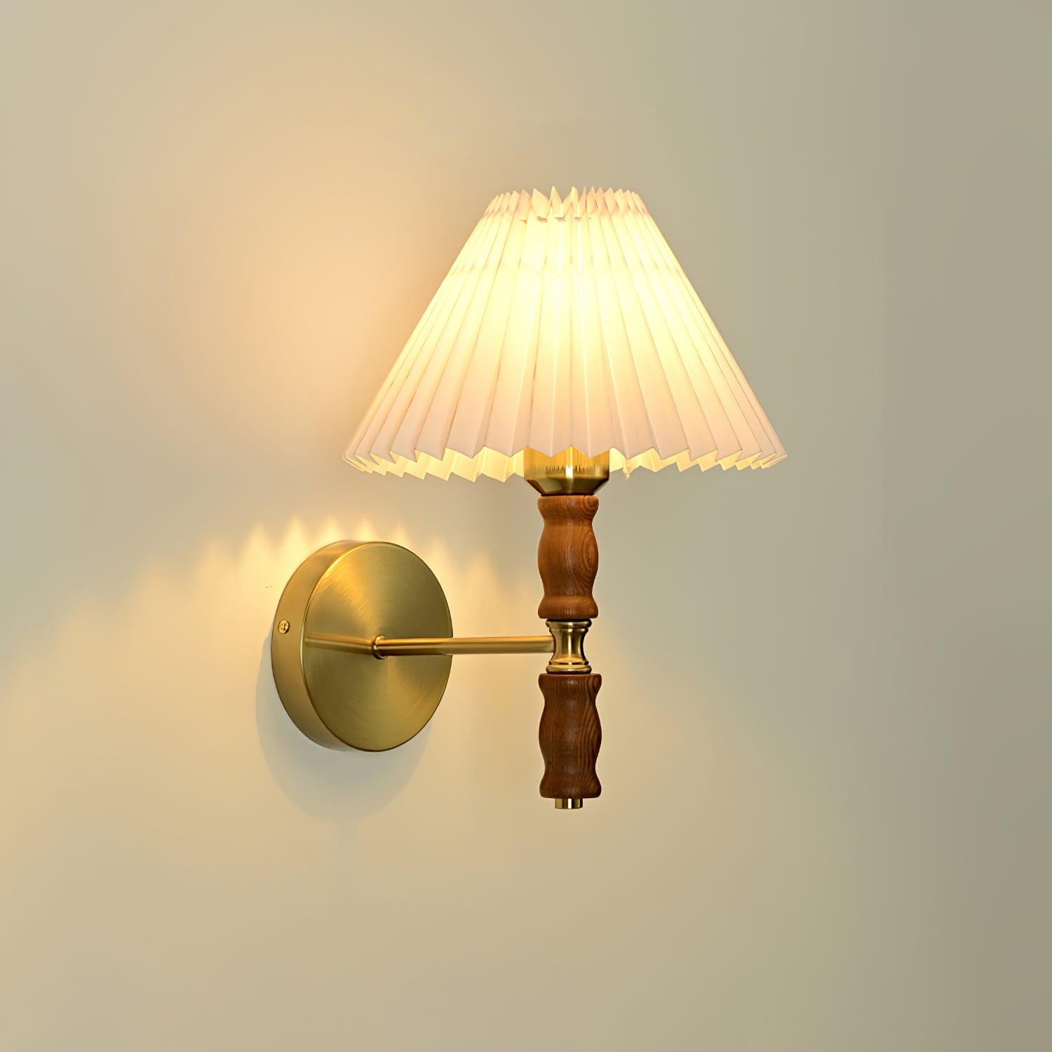 Pleated Walnut Lamp Bracket Wall Light