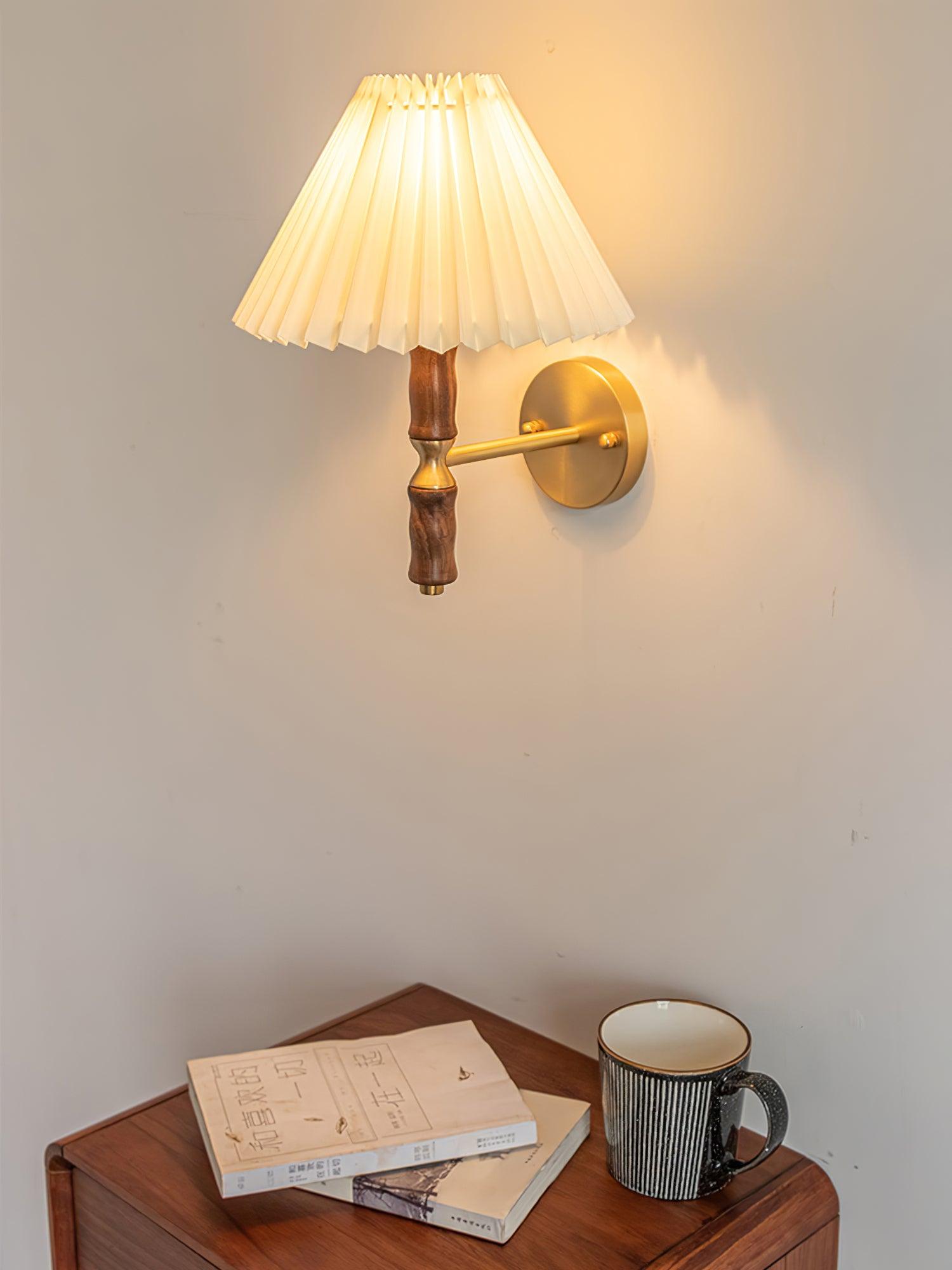 Pleated Walnut Lamp Bracket Wall Light