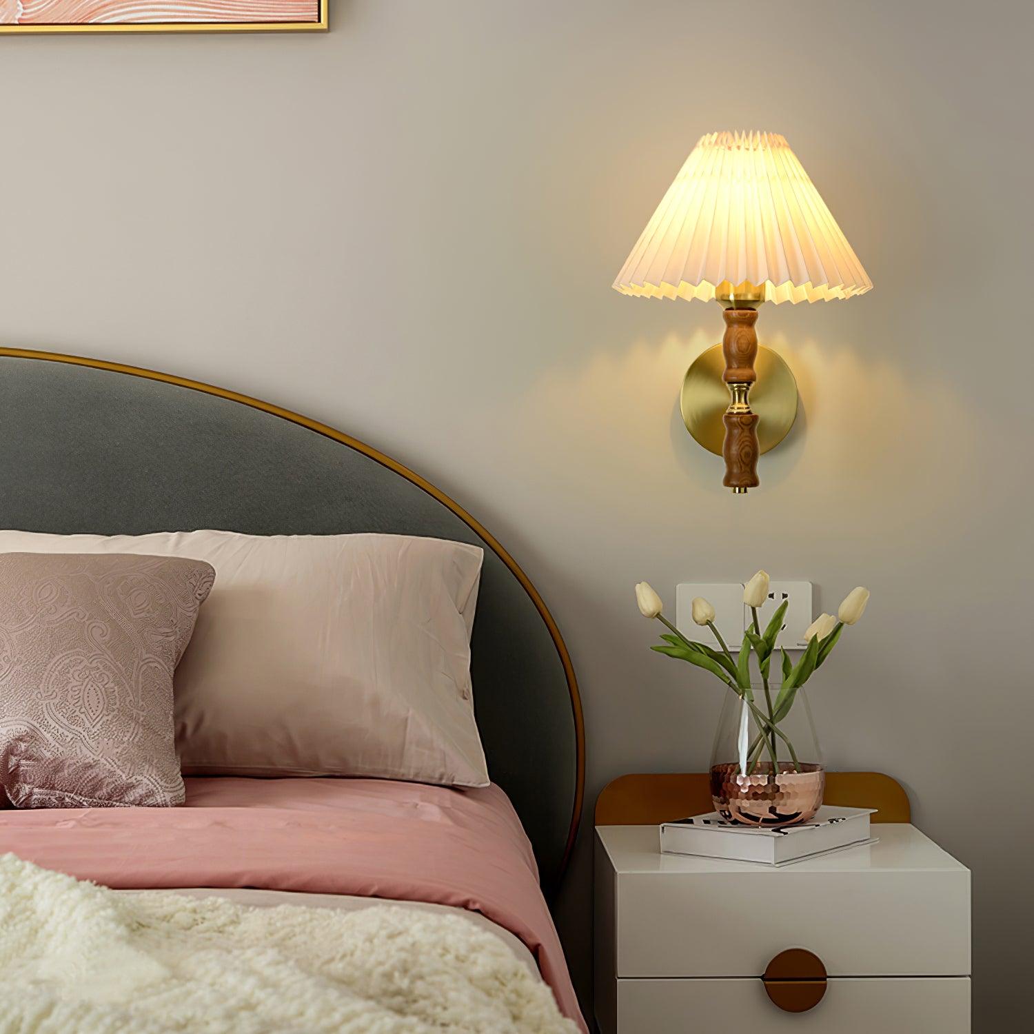 Pleated Walnut Lamp Bracket Wall Light