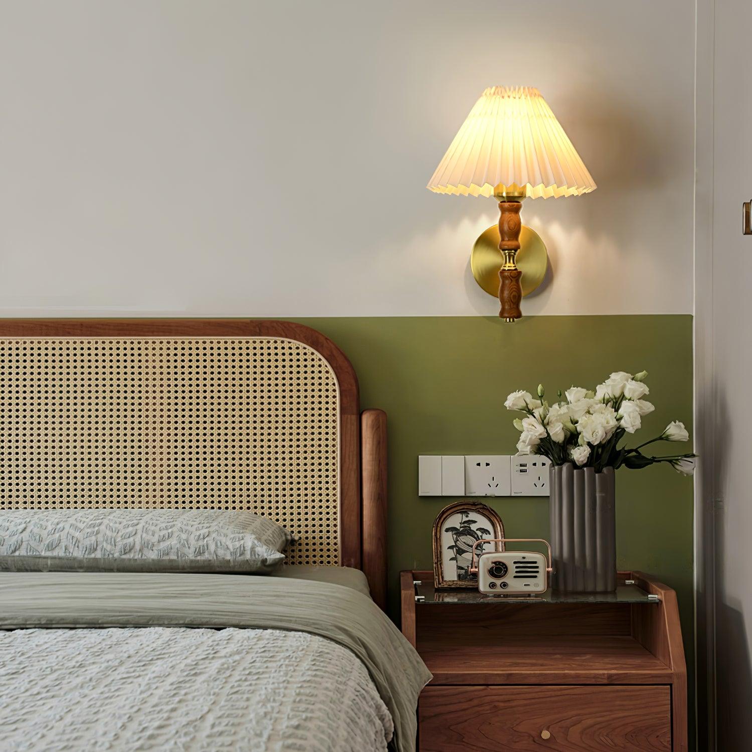 Pleated Walnut Lamp Bracket Wall Light
