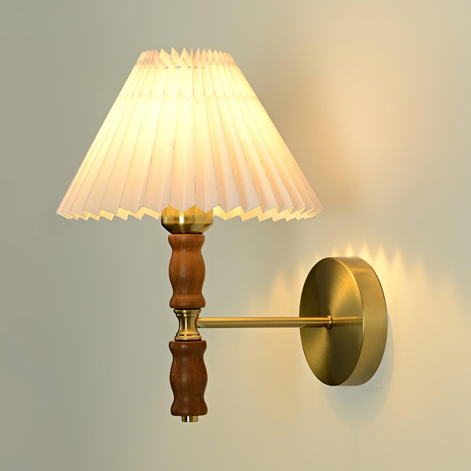Pleated Walnut Lamp Bracket Wall Light