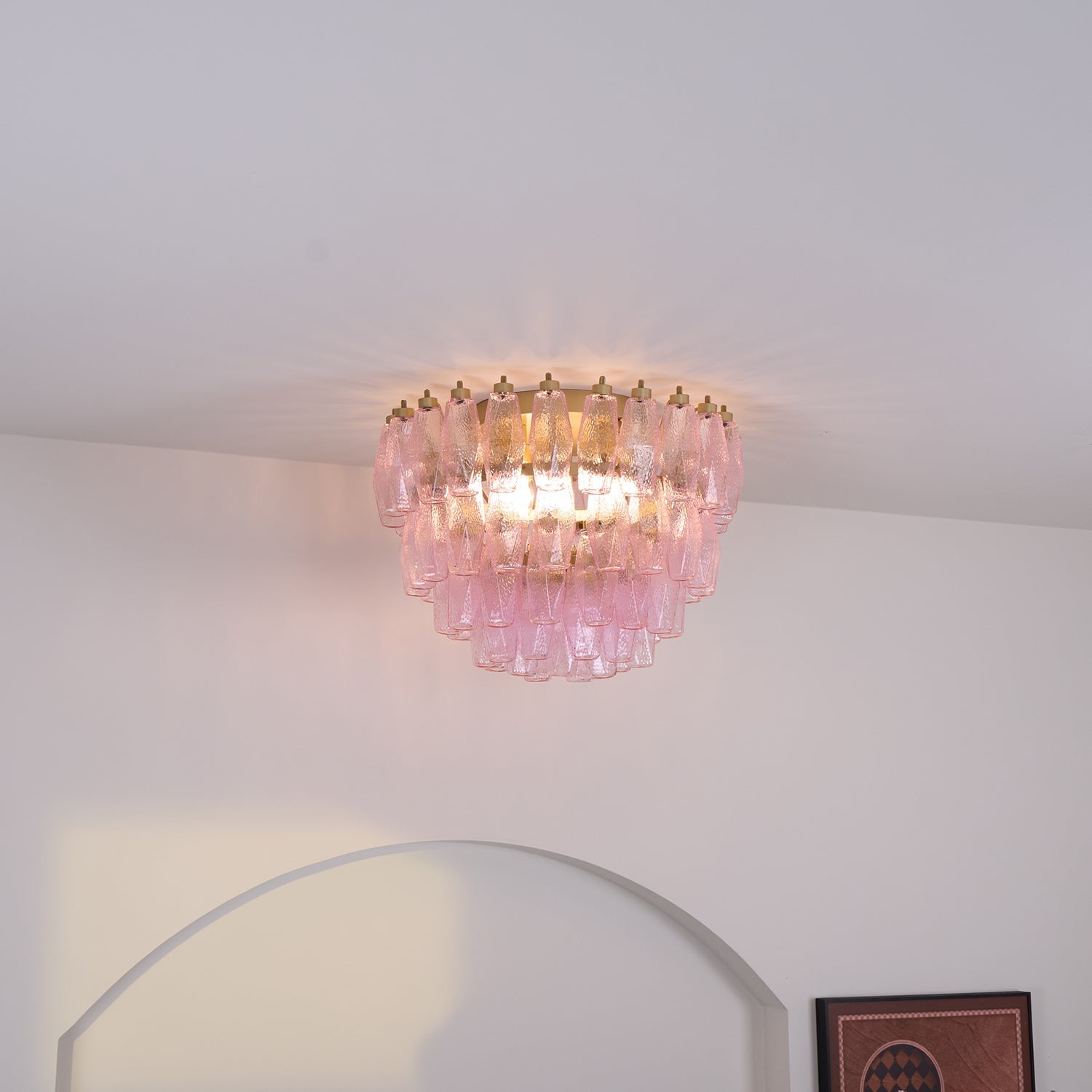 Poliedri Murano Pink Overhead Light Ceiling Light