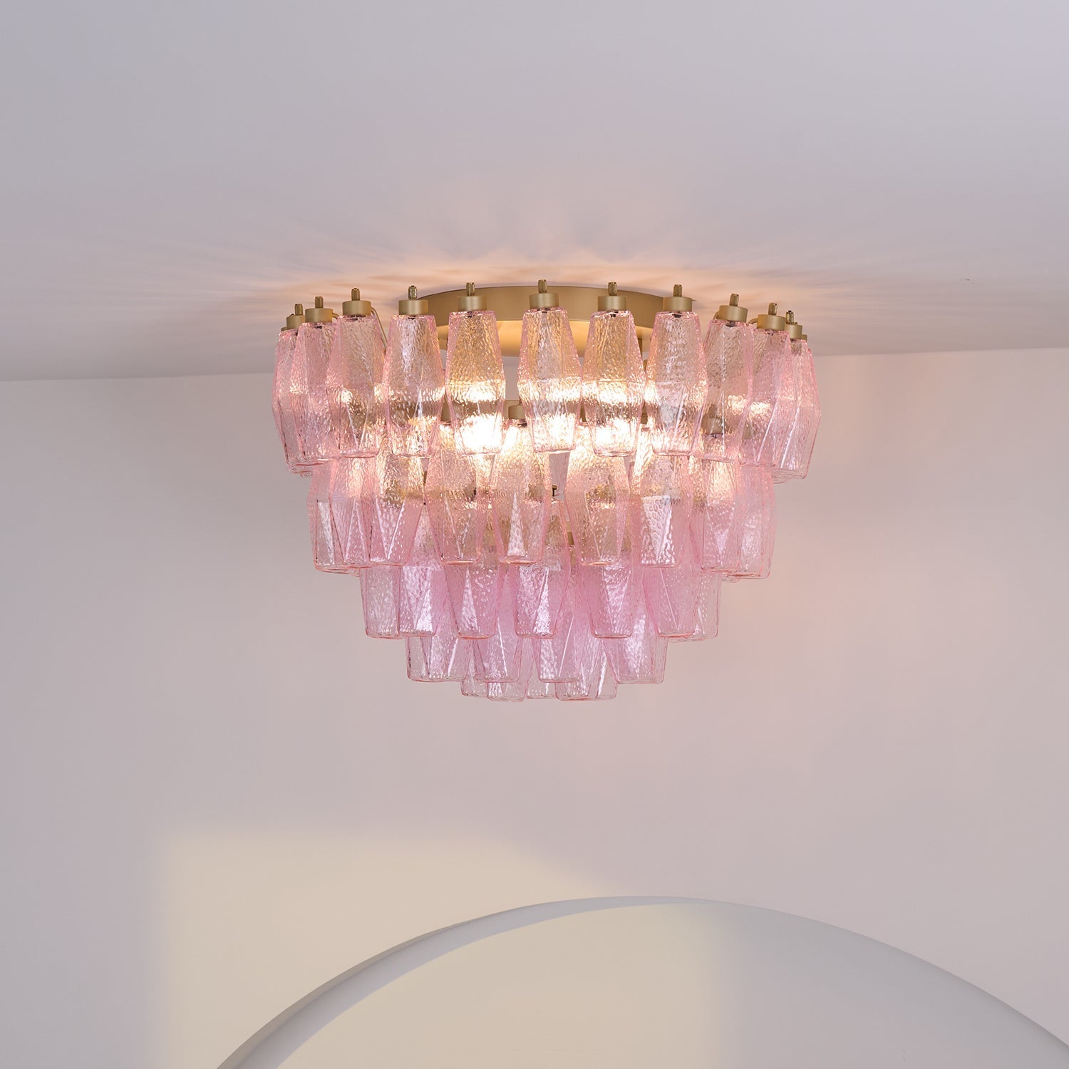 Poliedri Murano Pink Overhead Light Ceiling Light