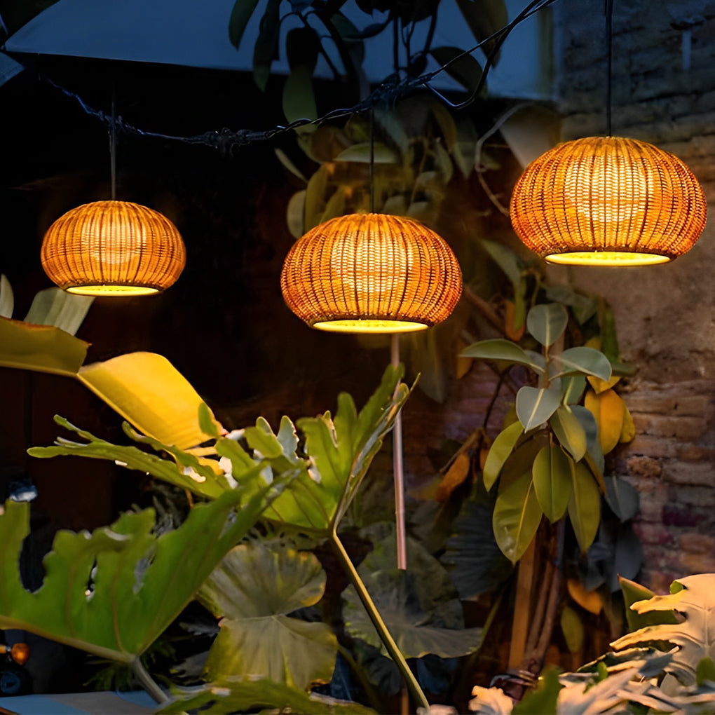 Lantern Shaped Waterproof Rattan Outdoor Chandelier