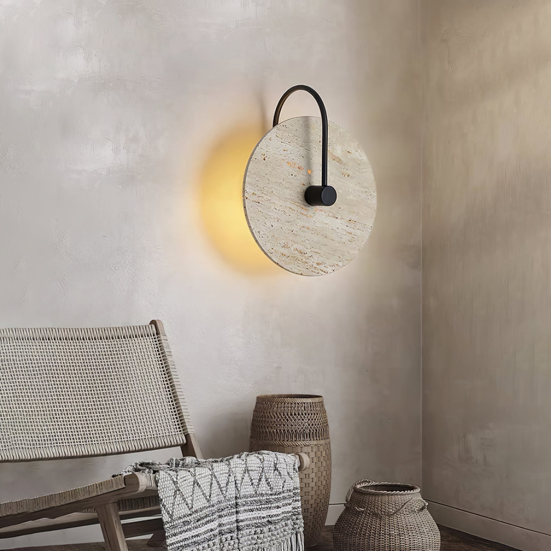 Round Travertine Wall Lamp 9.8