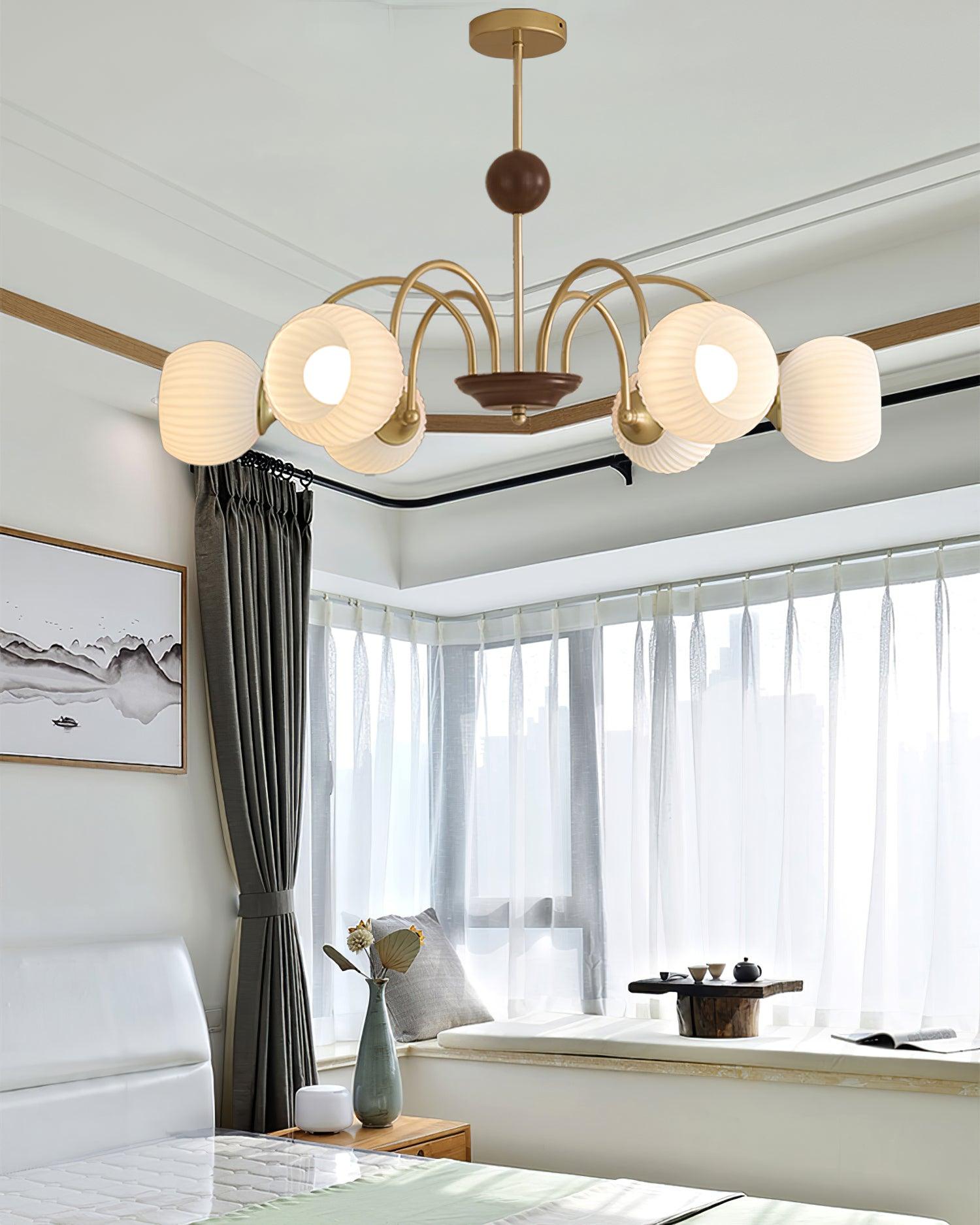 Sculptural Glass Ribbed Chandelier