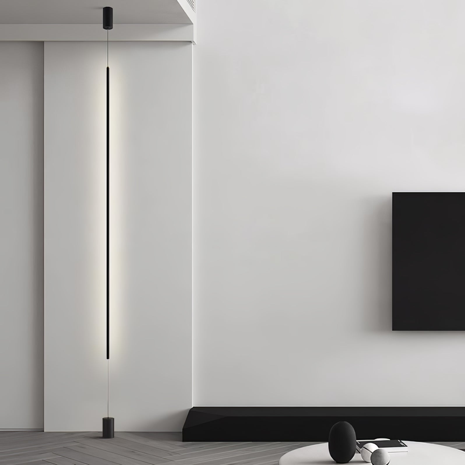 Side view of metal floor lamp for scale and shape reference