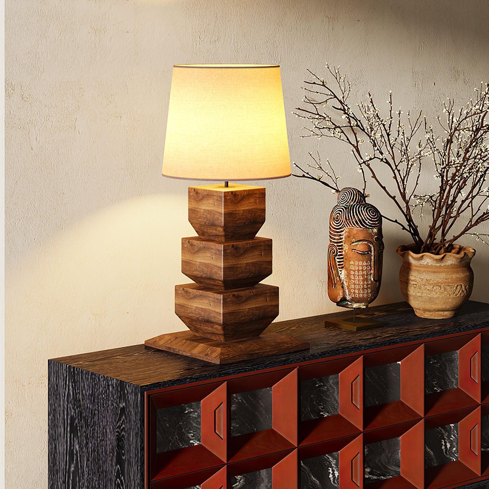 Stacked Wooden Table Lamp 15.7