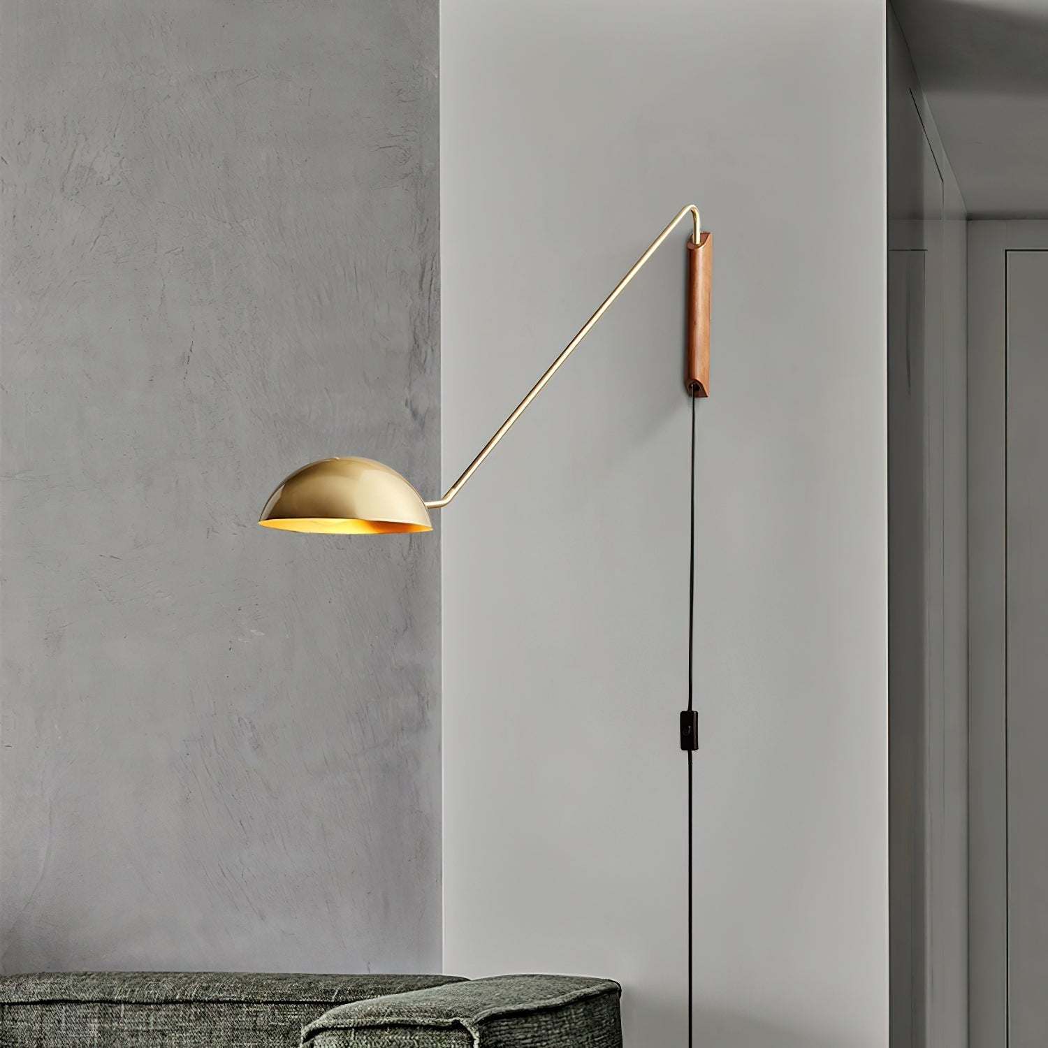 Swing Dome Wall Light Wall Light - W 103cm x H 30cm Wood, Plug-In Wall Sconce, detail 26