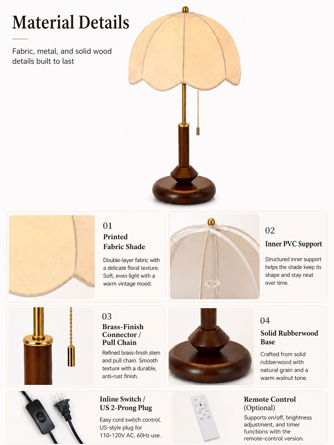 Marielle Vintage Wood Table Lamp