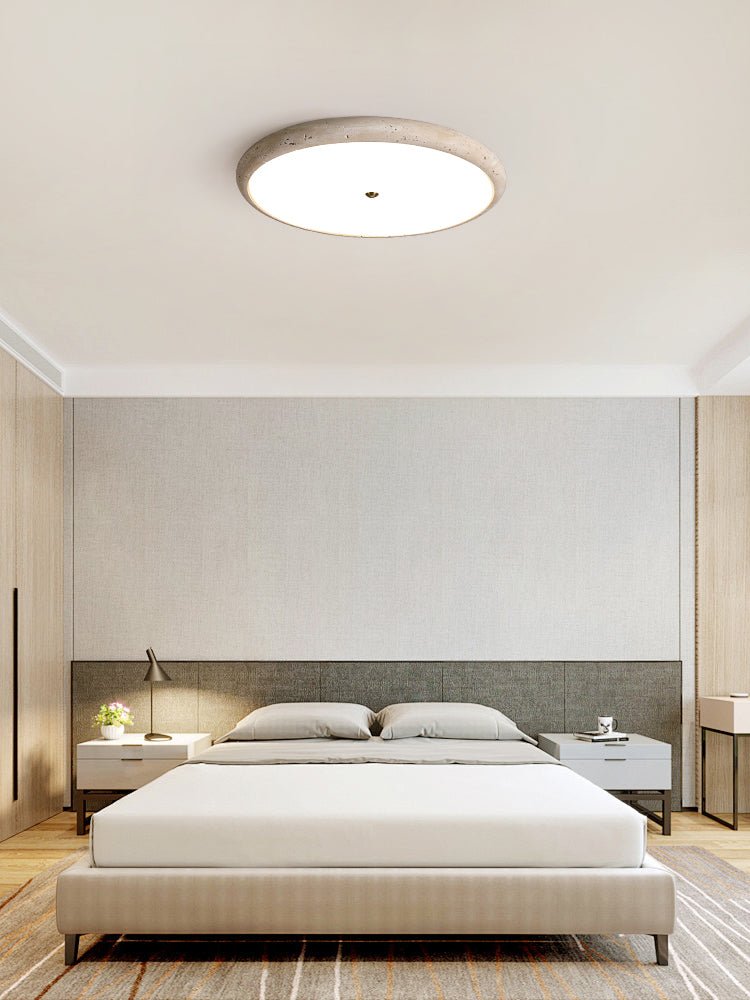 Textured Travertine Disk Ceiling Light