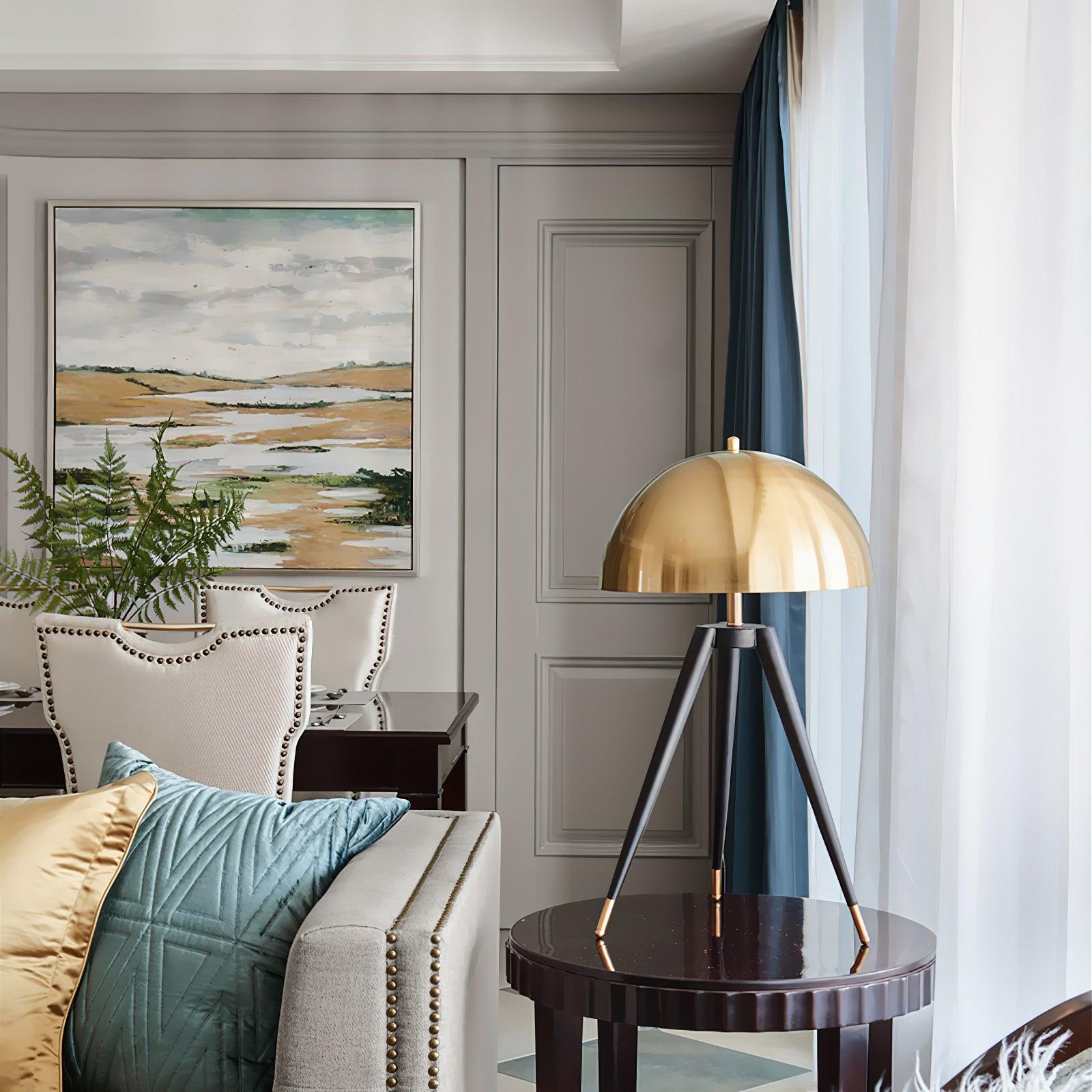 Three Legged Gold Gong Table Lamp 13.8