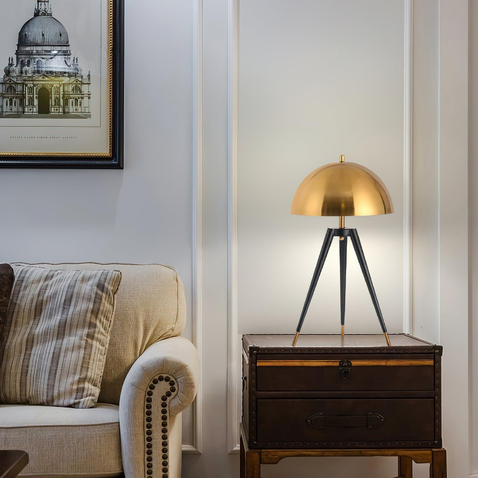Three Legged Gold Gong Table Lamp 13.8