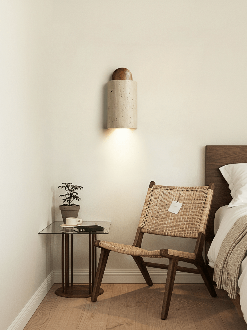 Travertine Cylinder Cap Wall Light - Wall Lamp, Hardwired Wall Sconce, detail 4