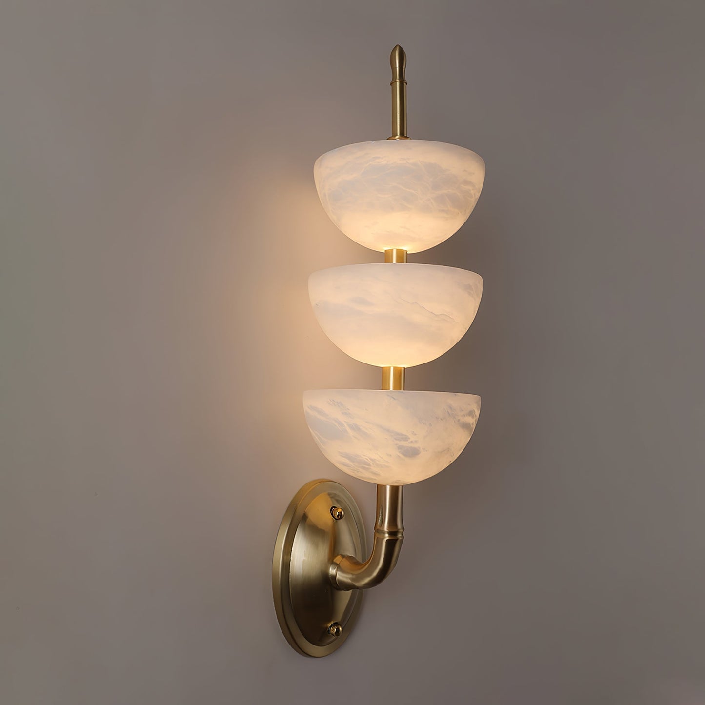 Triple Alabaster Sconce Wall Light, Hardwired Wall Sconce, Brass, Dia 15cm x H 55cm