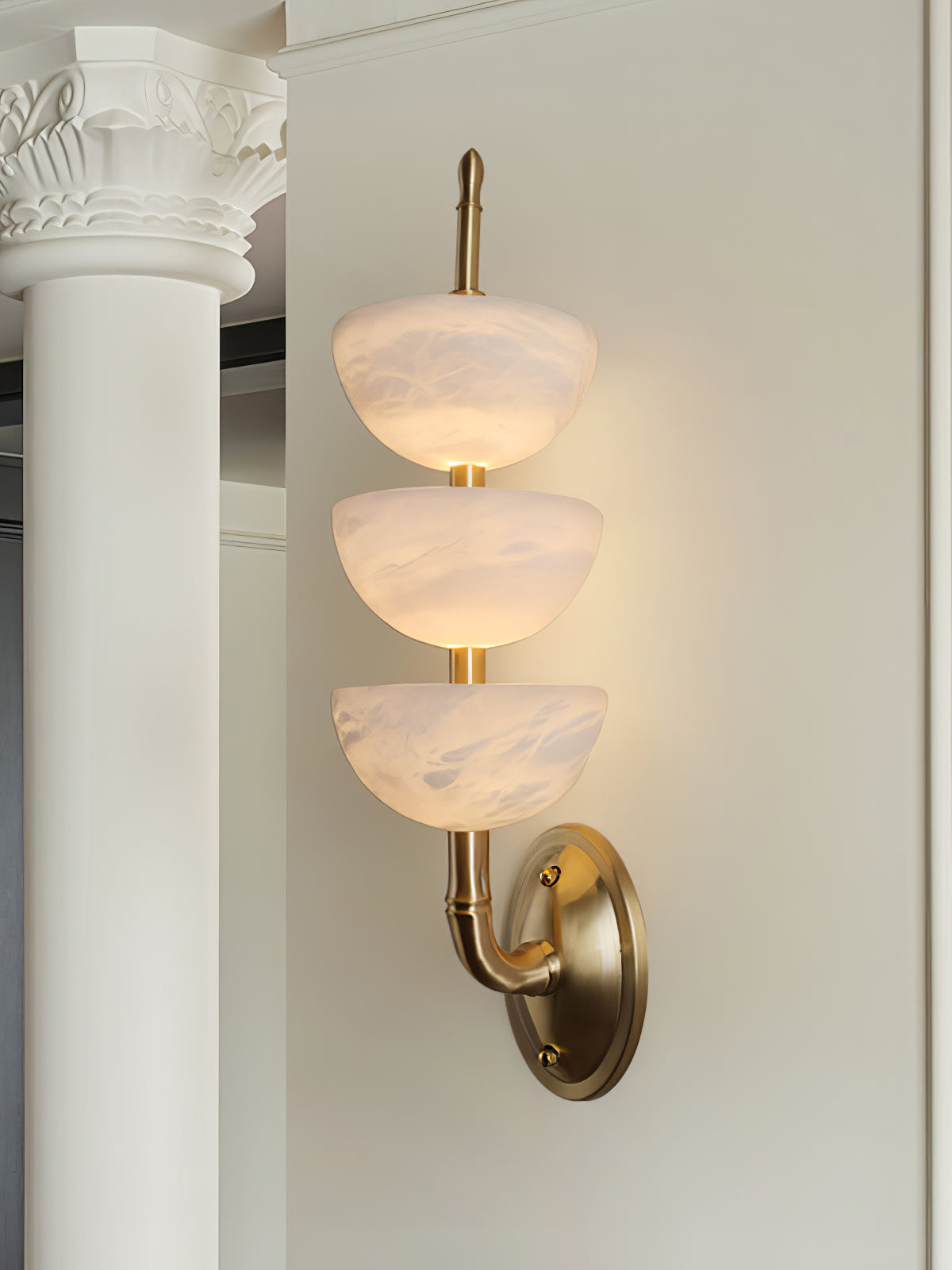Triple Alabaster Wall Light, Hardwired Wall Sconce, detail 40