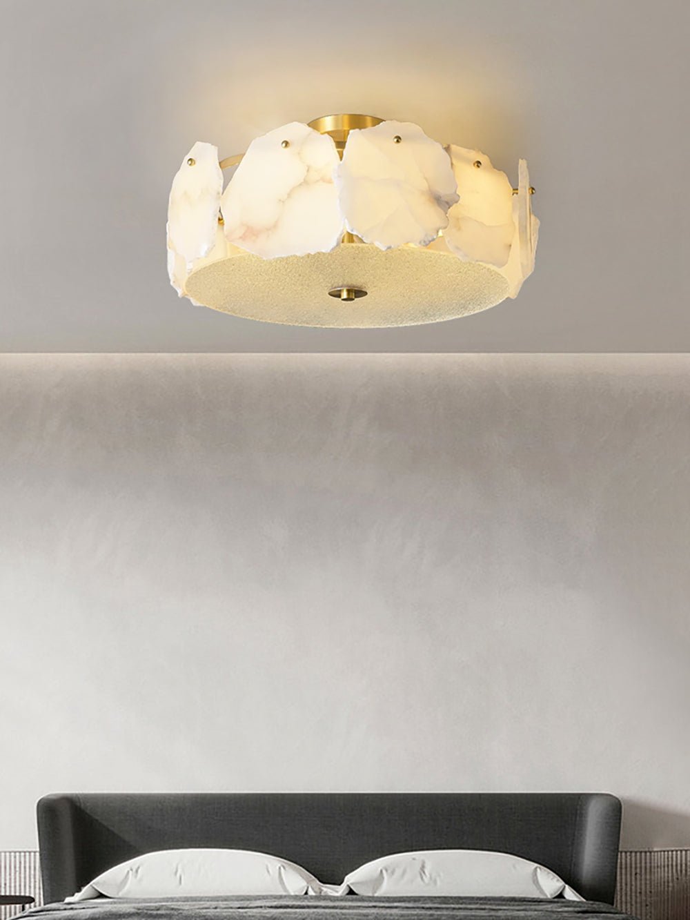 Side view of alabaster ceiling light for scale and shape reference