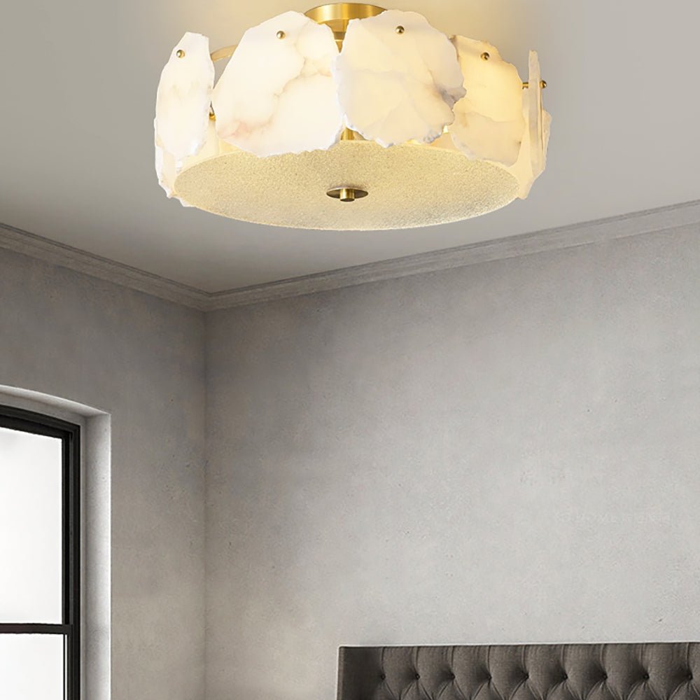 Side view of alabaster ceiling light for scale and shape reference