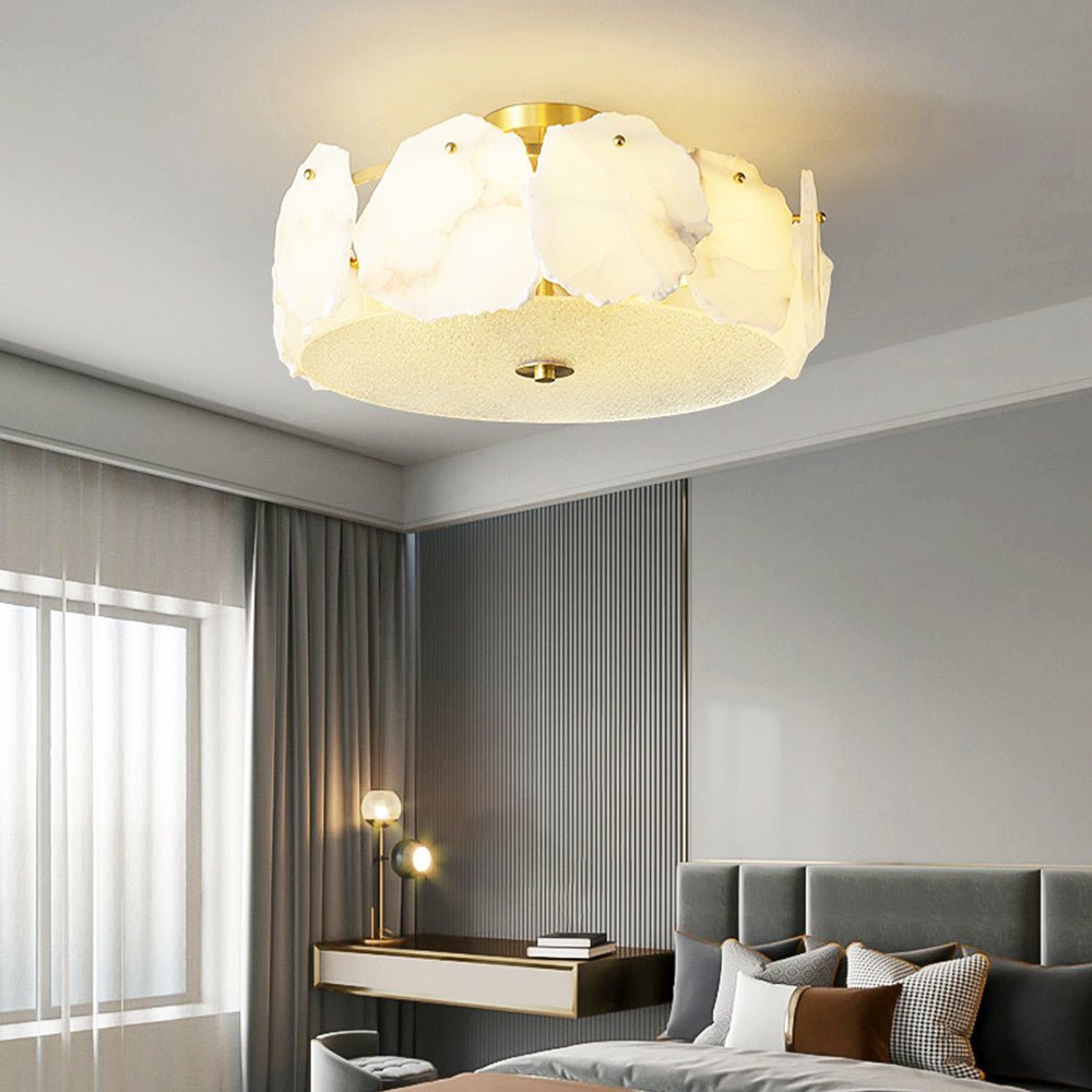 Side view of alabaster ceiling light for scale and shape reference