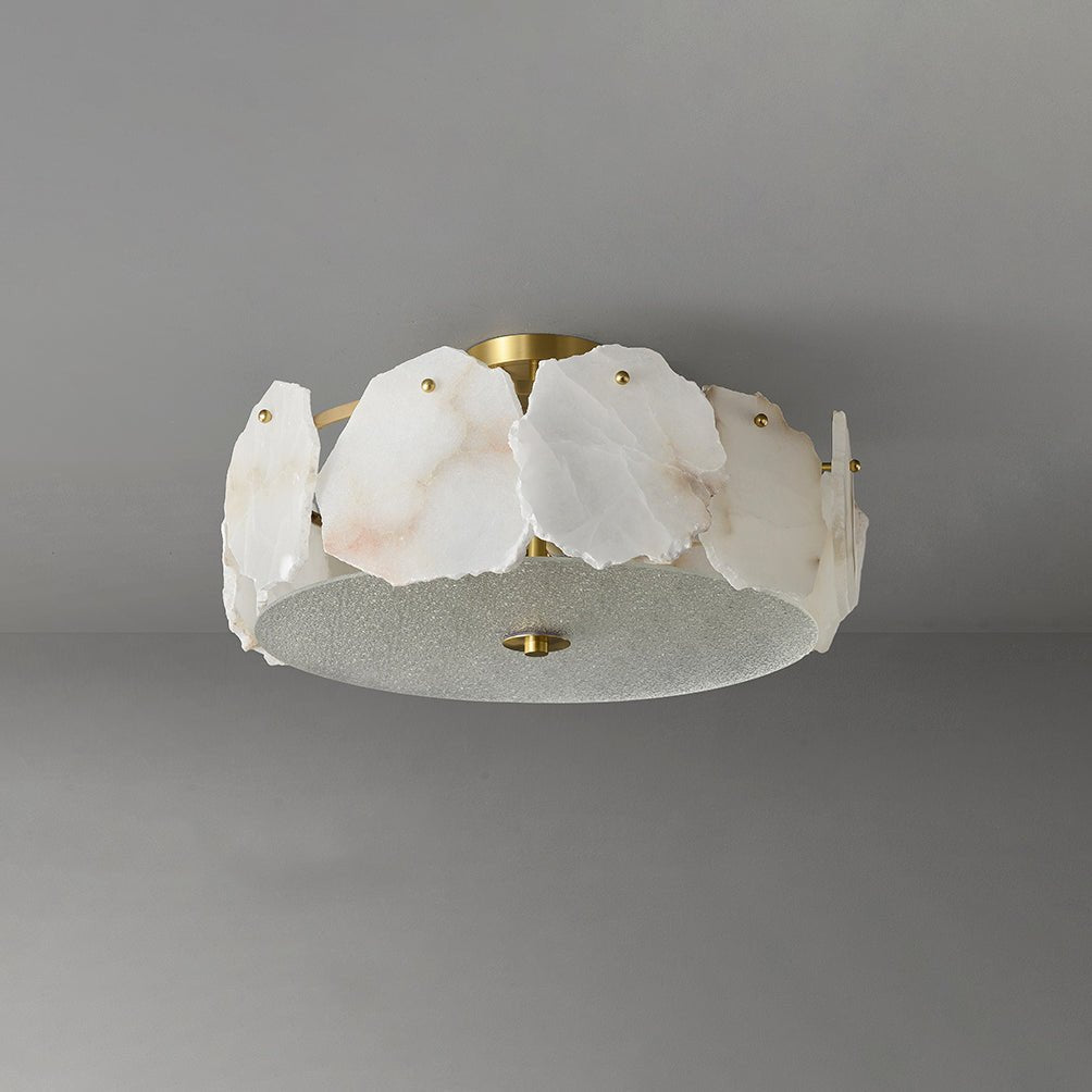 Side view of alabaster ceiling light for scale and shape reference