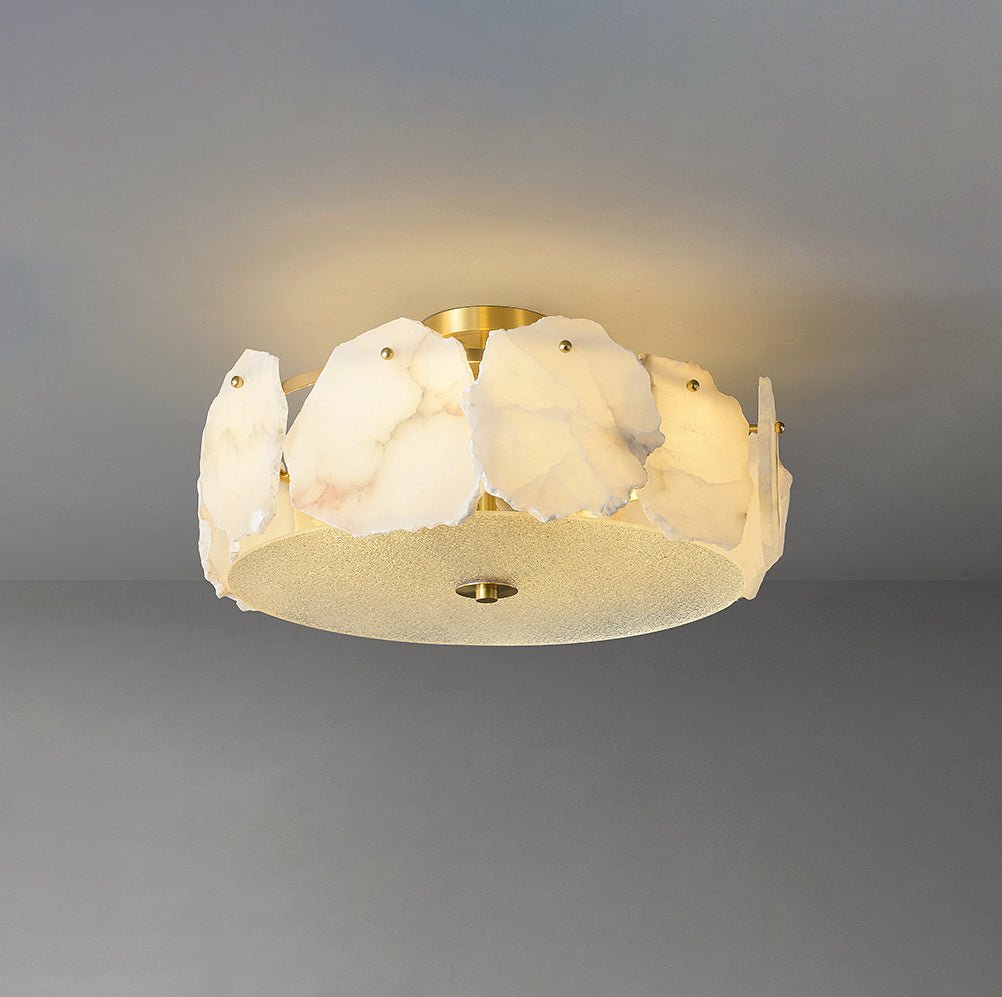 Side view of alabaster ceiling light for scale and shape reference