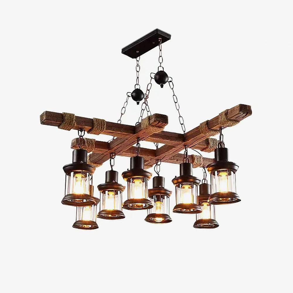 Vintage Wood Glass Chandelier