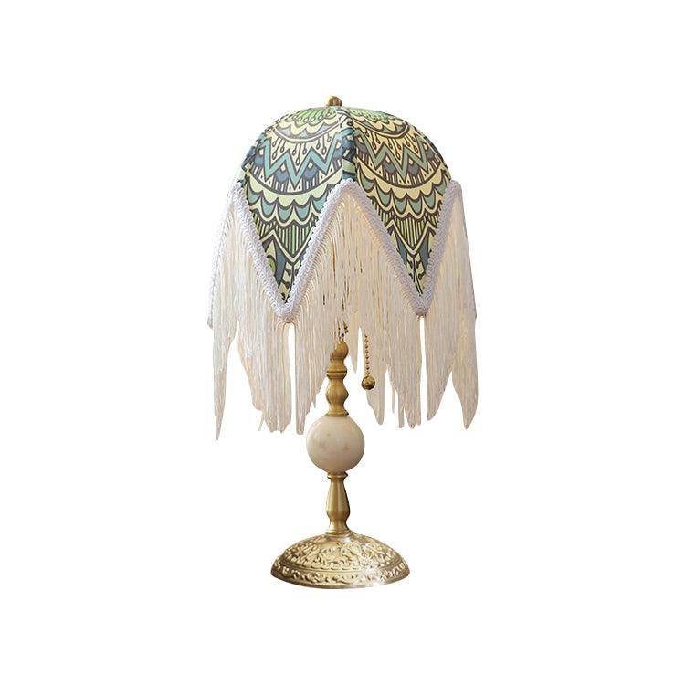 With Fringes Vintage Flowered Table Lamp 8.7
