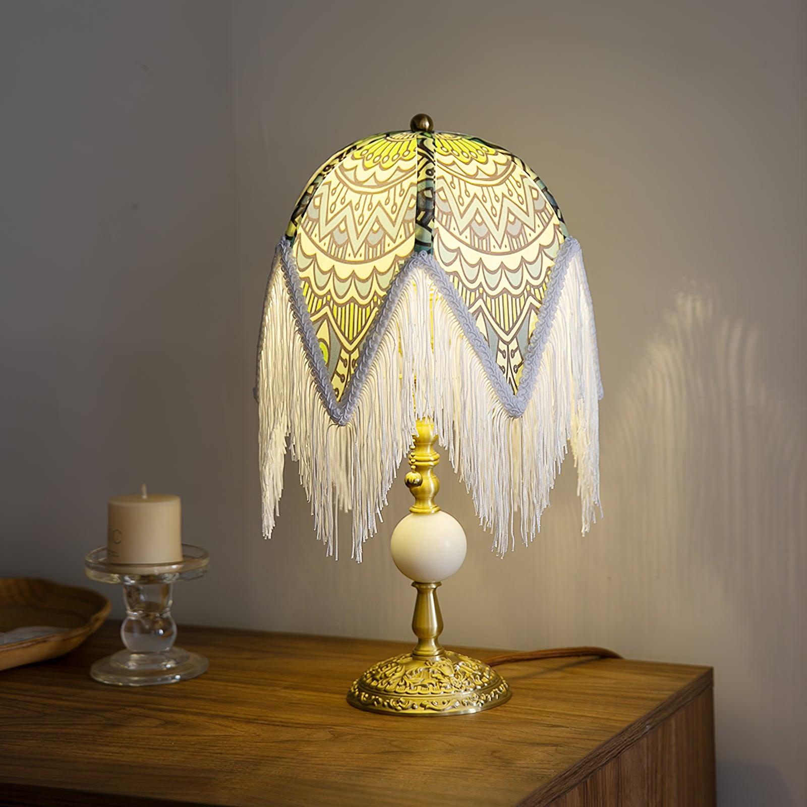 With Fringes Vintage Flowered Table Lamp 8.7