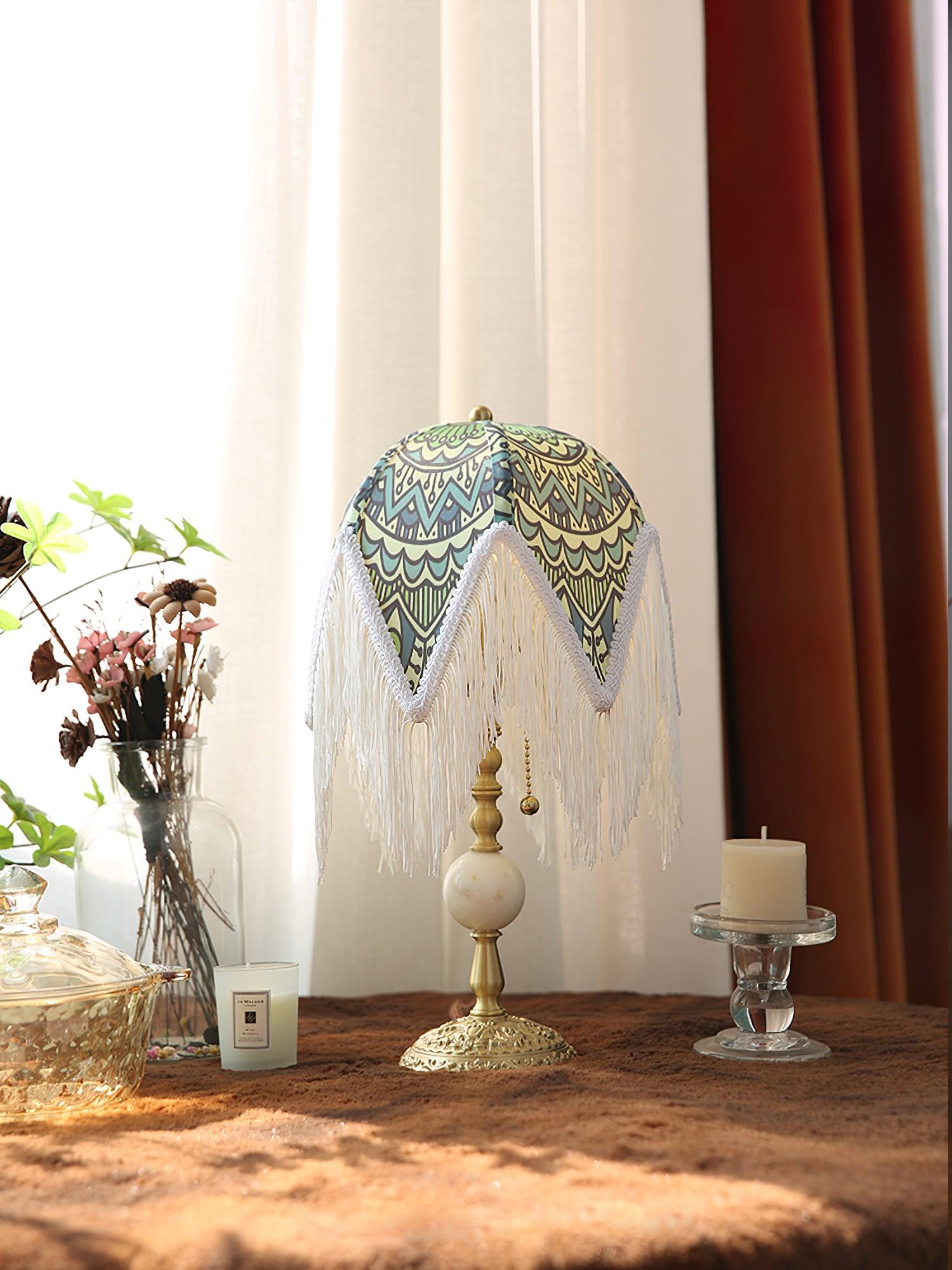 With Fringes Vintage Flowered Table Lamp 8.7