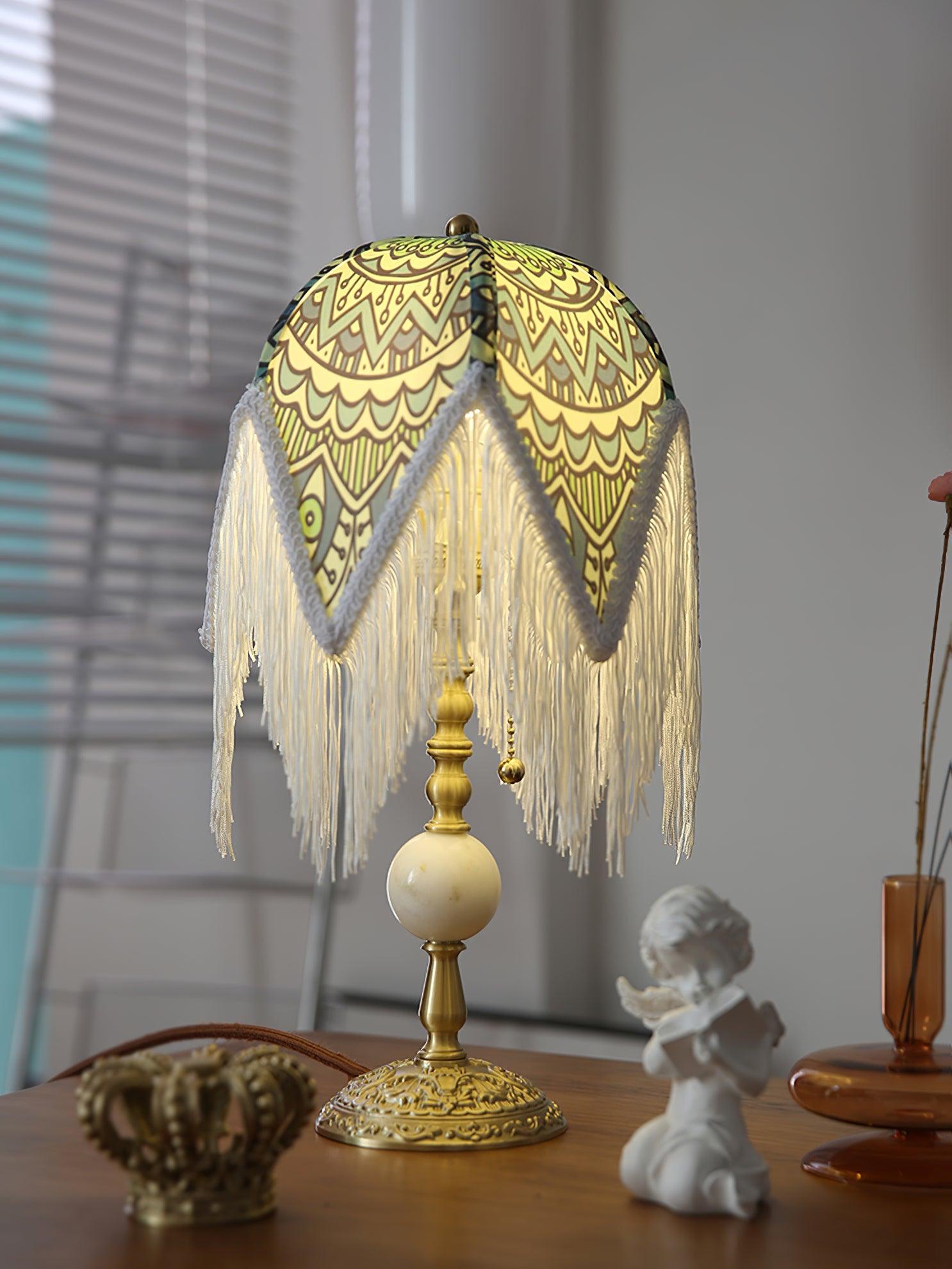 With Fringes Vintage Flowered Table Lamp 8.7