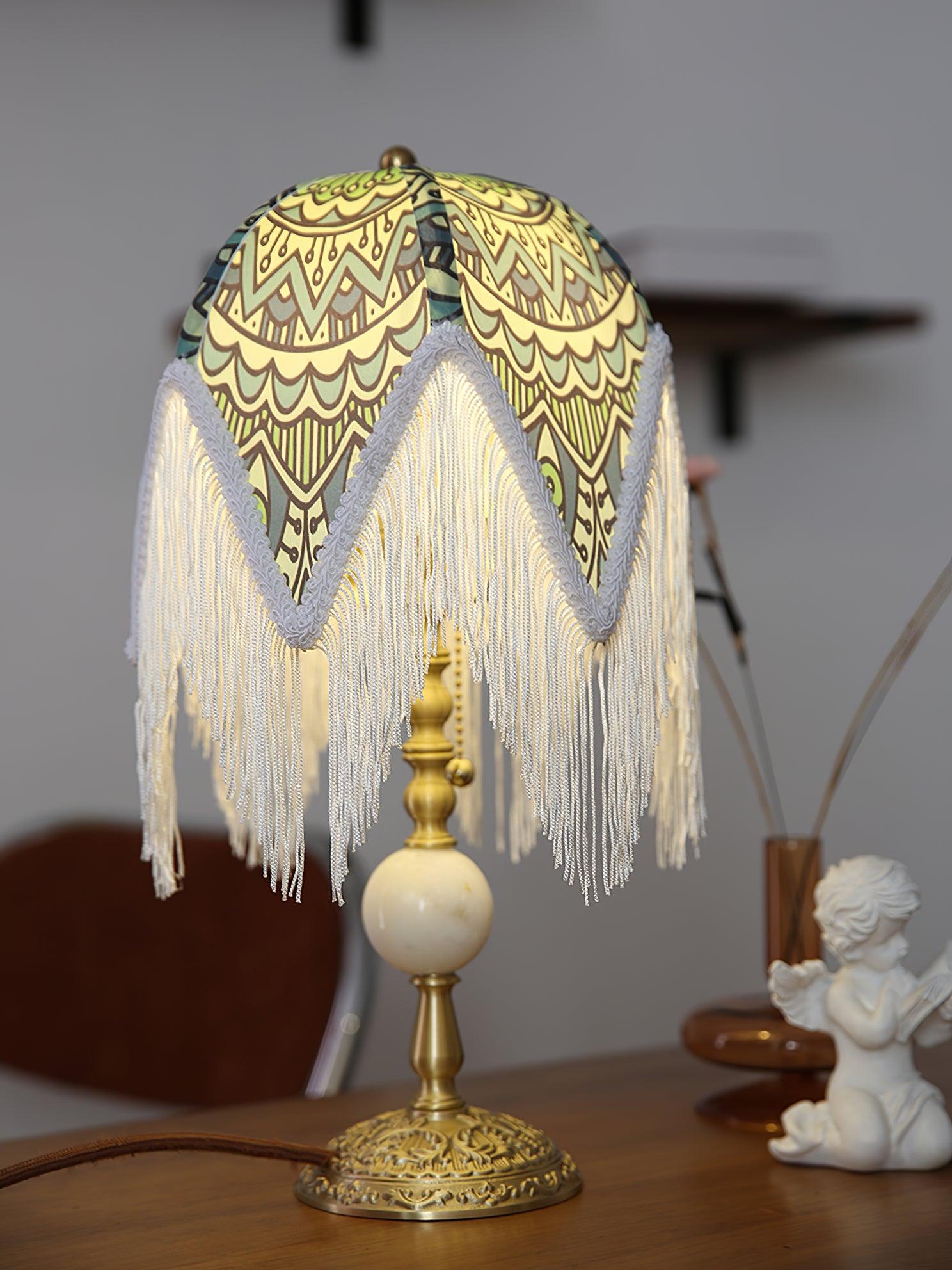 With Fringes Vintage Flowered Table Lamp 8.7